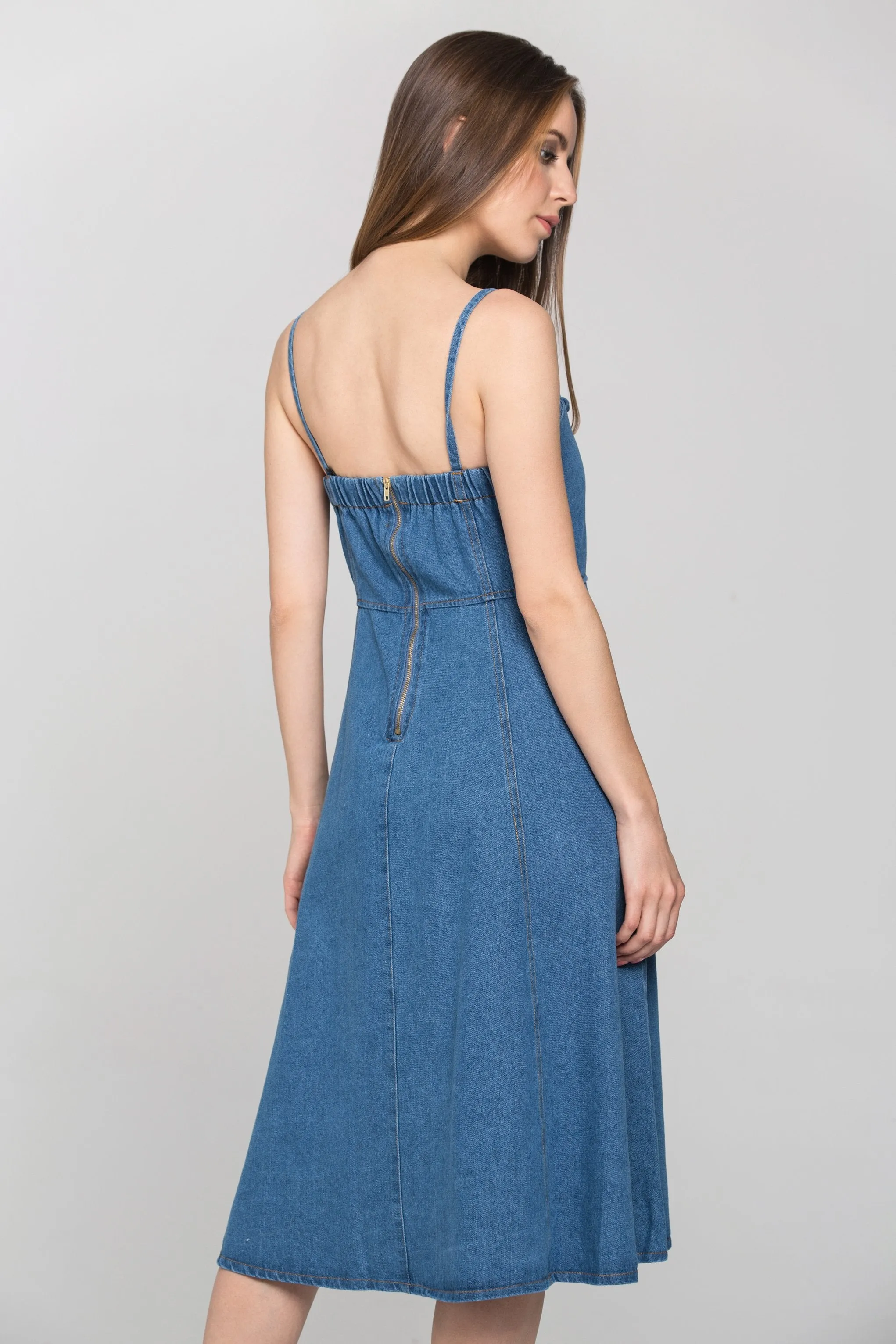 Denim Lace Up Midi Dress