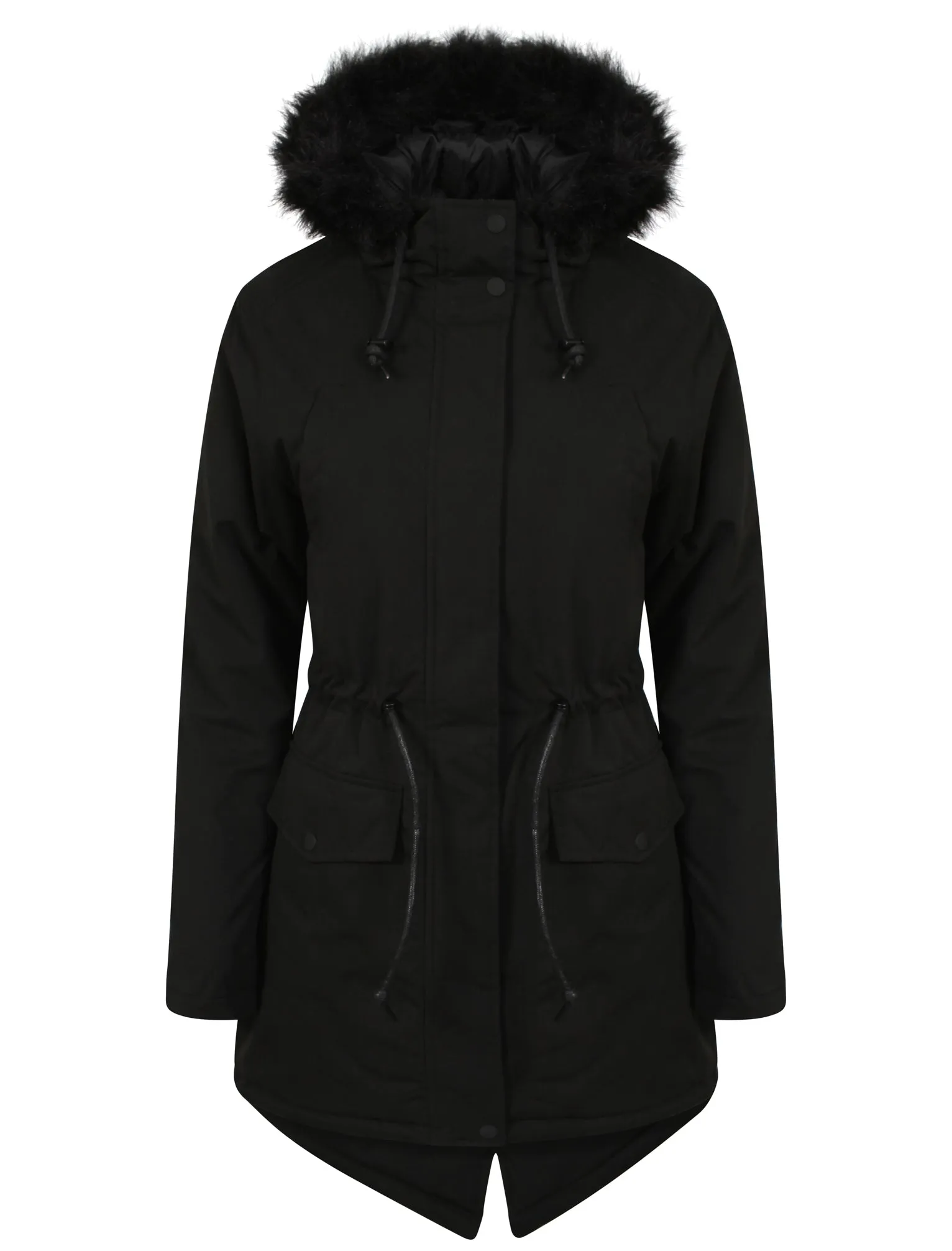 Dinah Fur Trim Hooded Parka Jacket in Black - Tokyo Laundry