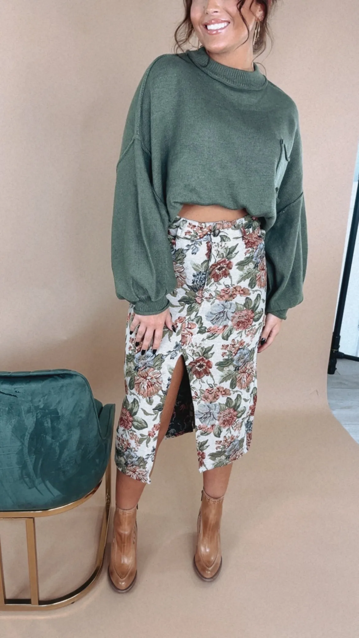 ECB Exclusive: Magnolia Tapestry Midi Skirt