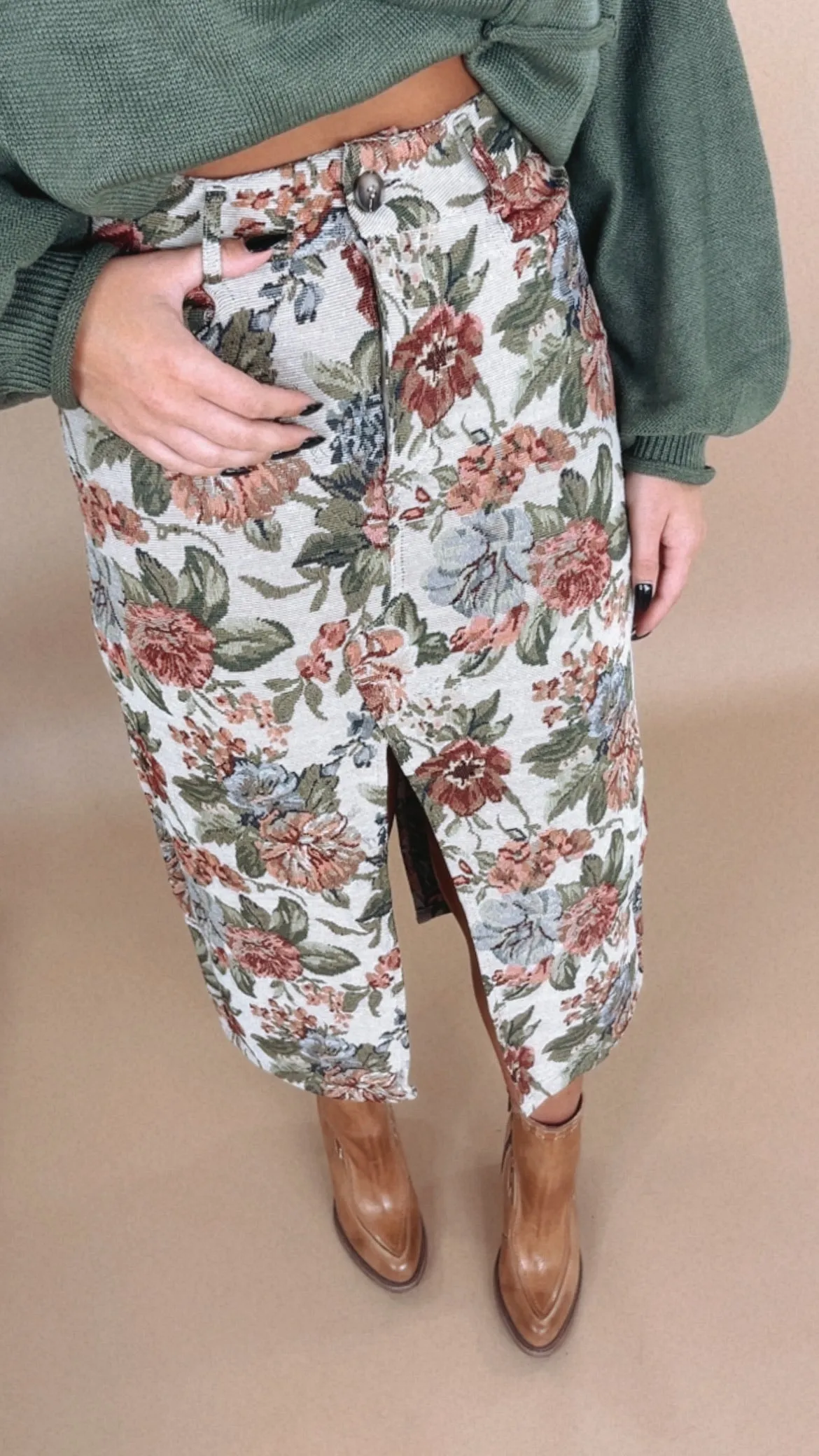 ECB Exclusive: Magnolia Tapestry Midi Skirt