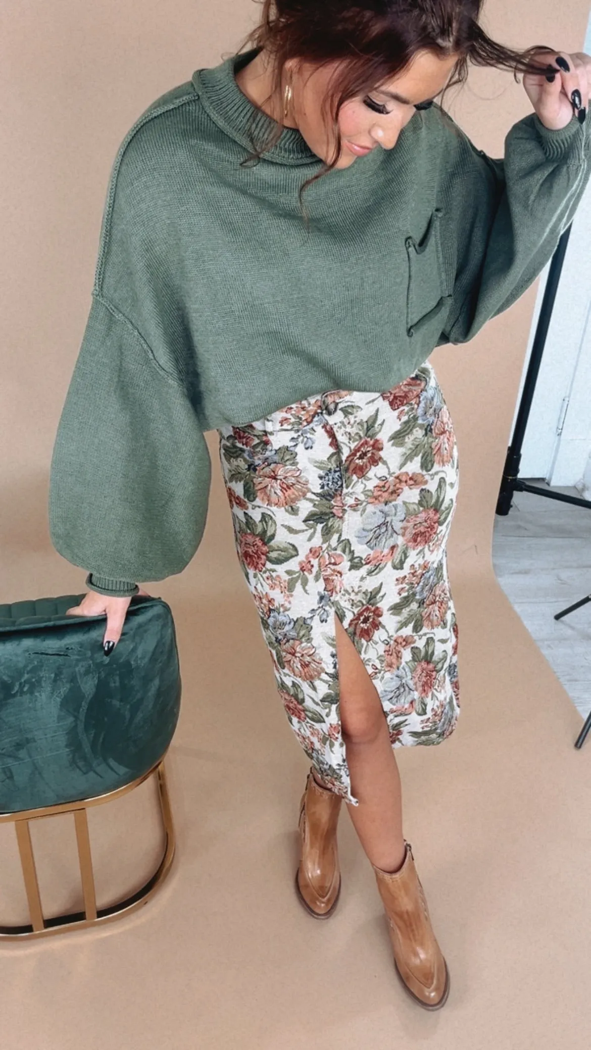 ECB Exclusive: Magnolia Tapestry Midi Skirt