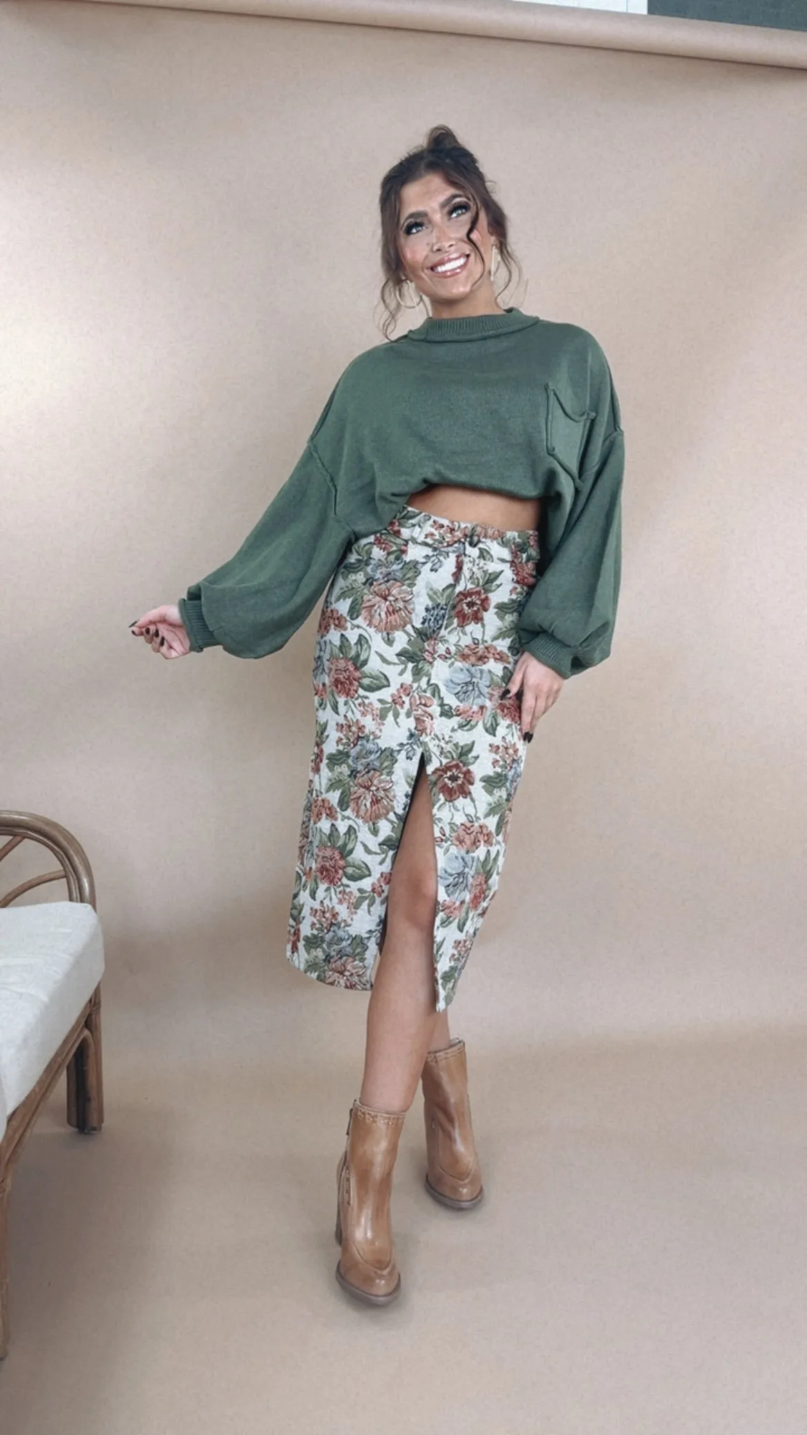 ECB Exclusive: Magnolia Tapestry Midi Skirt