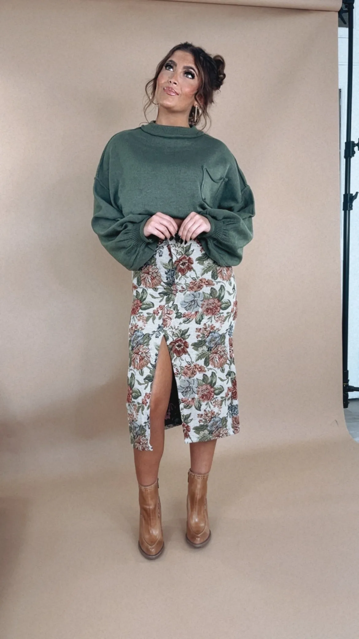 ECB Exclusive: Magnolia Tapestry Midi Skirt