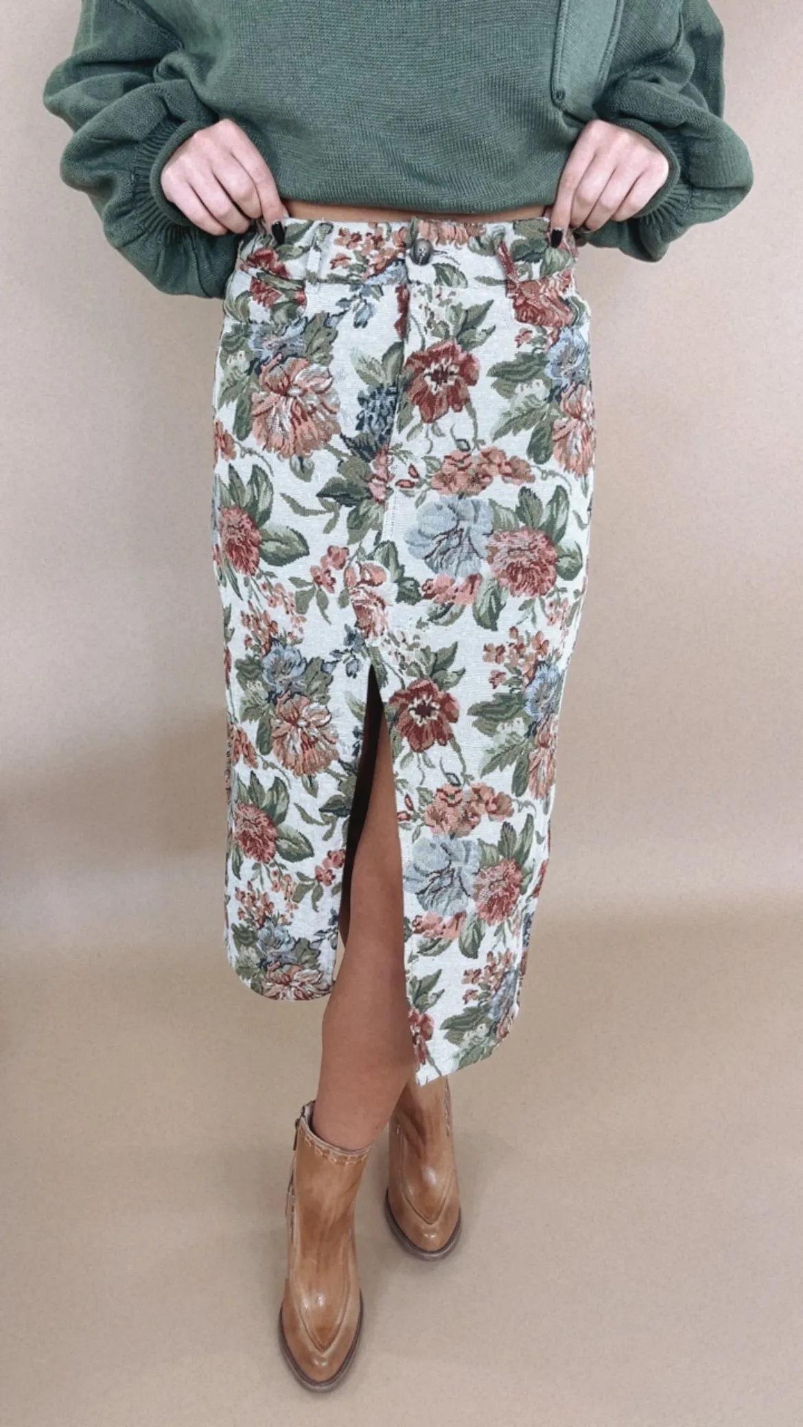 ECB Exclusive: Magnolia Tapestry Midi Skirt