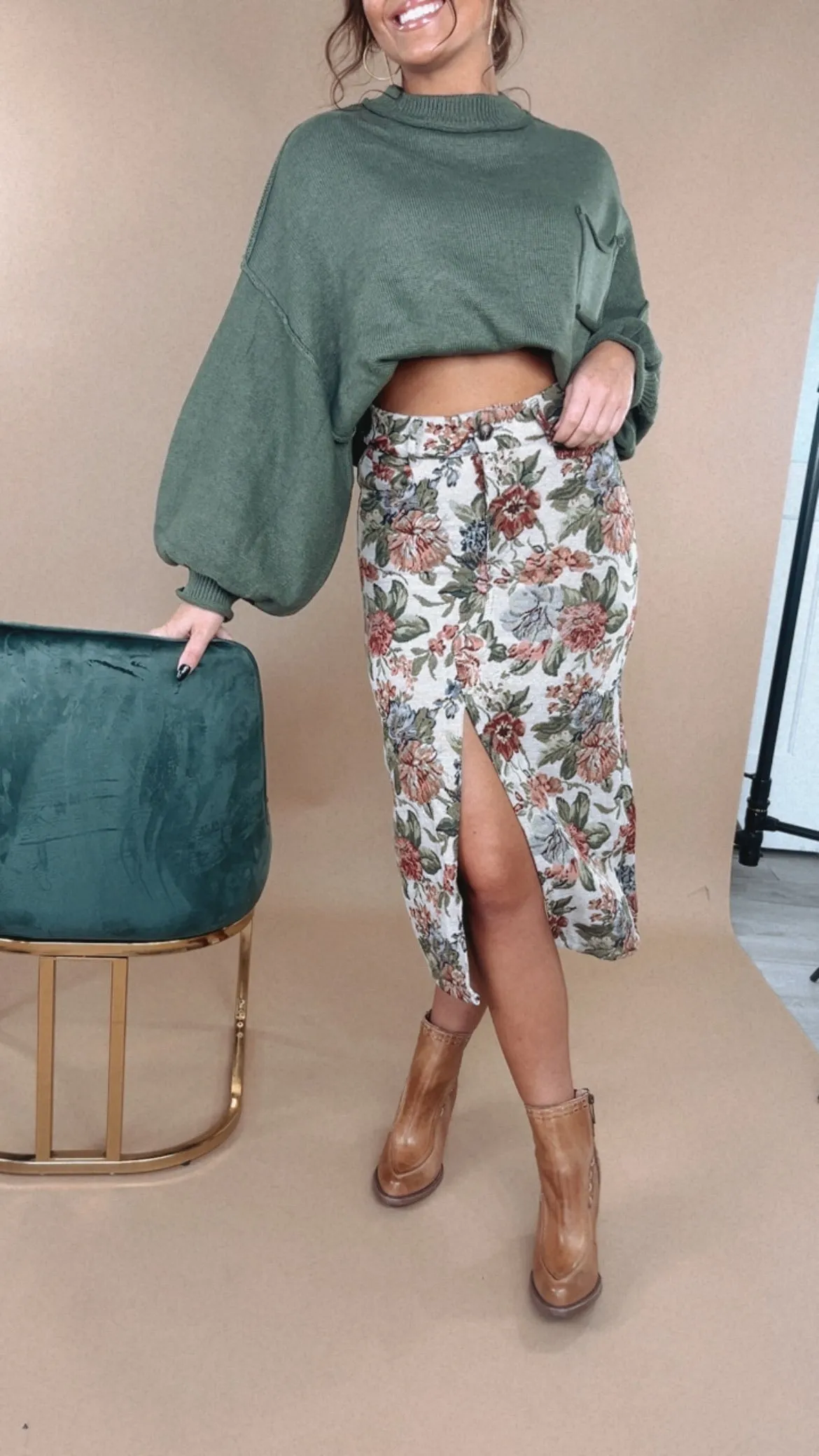 ECB Exclusive: Magnolia Tapestry Midi Skirt