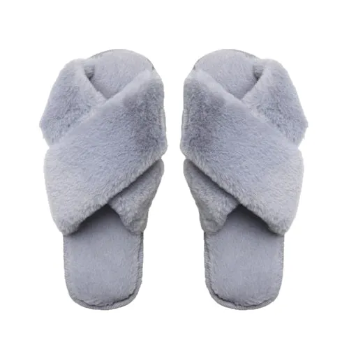 Evie Grey Fluffy Slippers