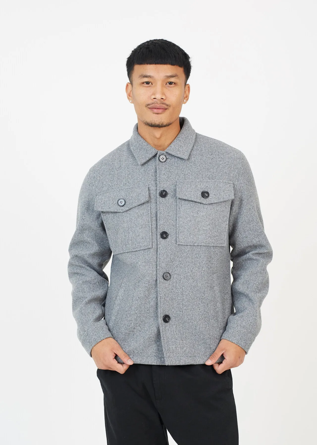 FAUX WOOL BUTTON THROUGH SHACKET