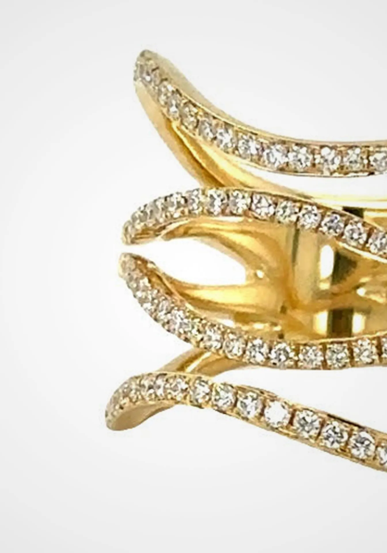Four Row Wavy, 18K Yellow Gold   Diamond Ring