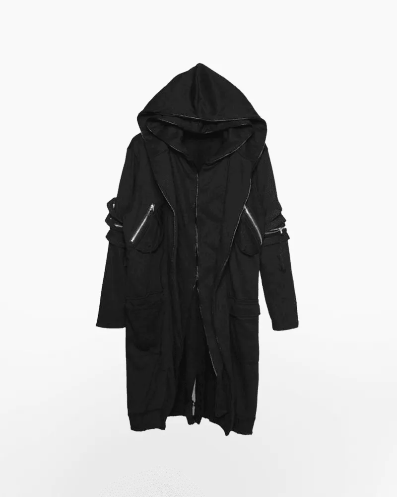 Futuristic Techwear Double-Layered Hooded Coat