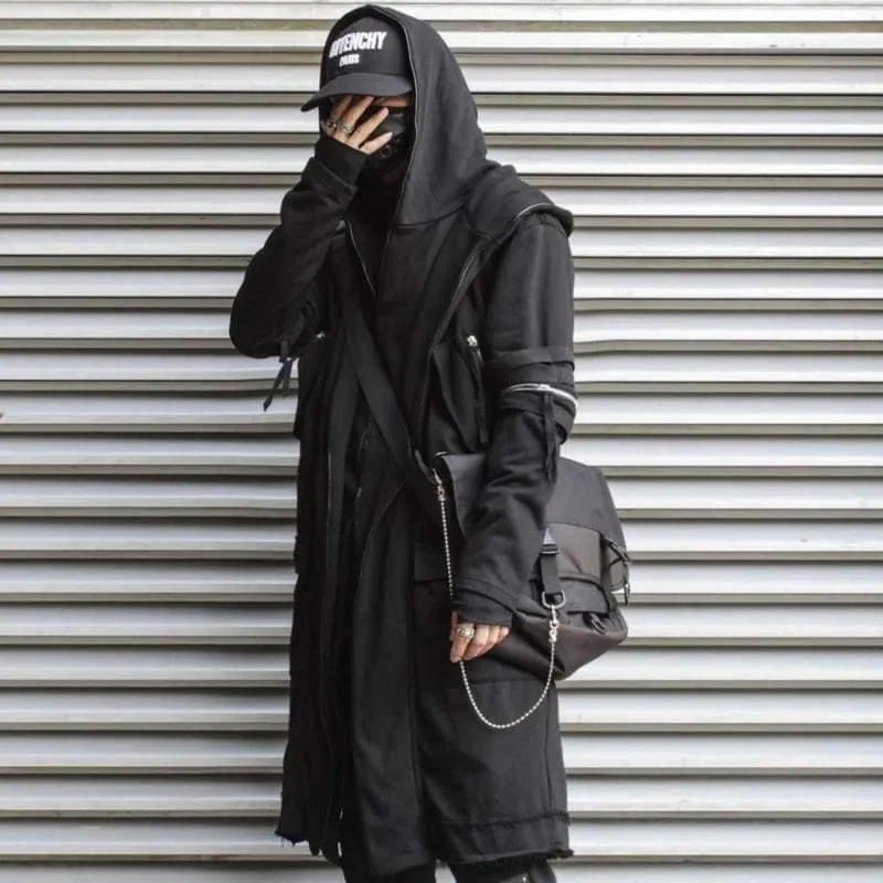 Futuristic Techwear Double-Layered Hooded Coat