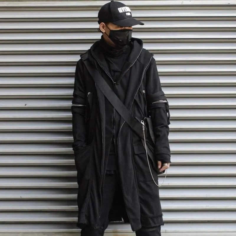Futuristic Techwear Double-Layered Hooded Coat