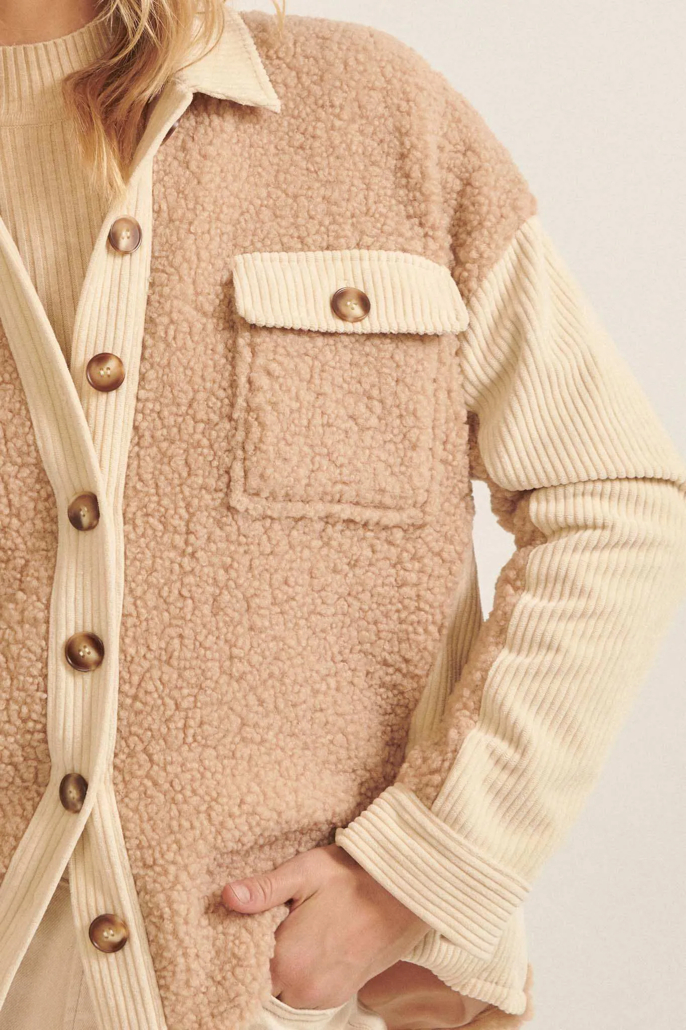 Getting Warmer Corduroy and Sherpa Shacket