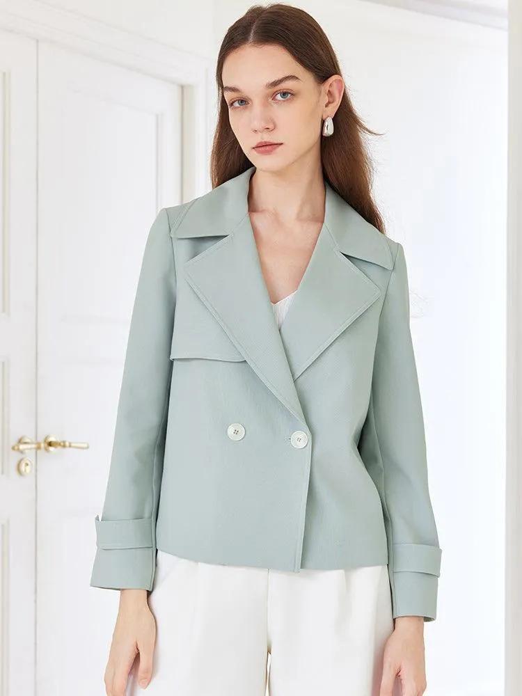 Grey Green Crop Trench Coat