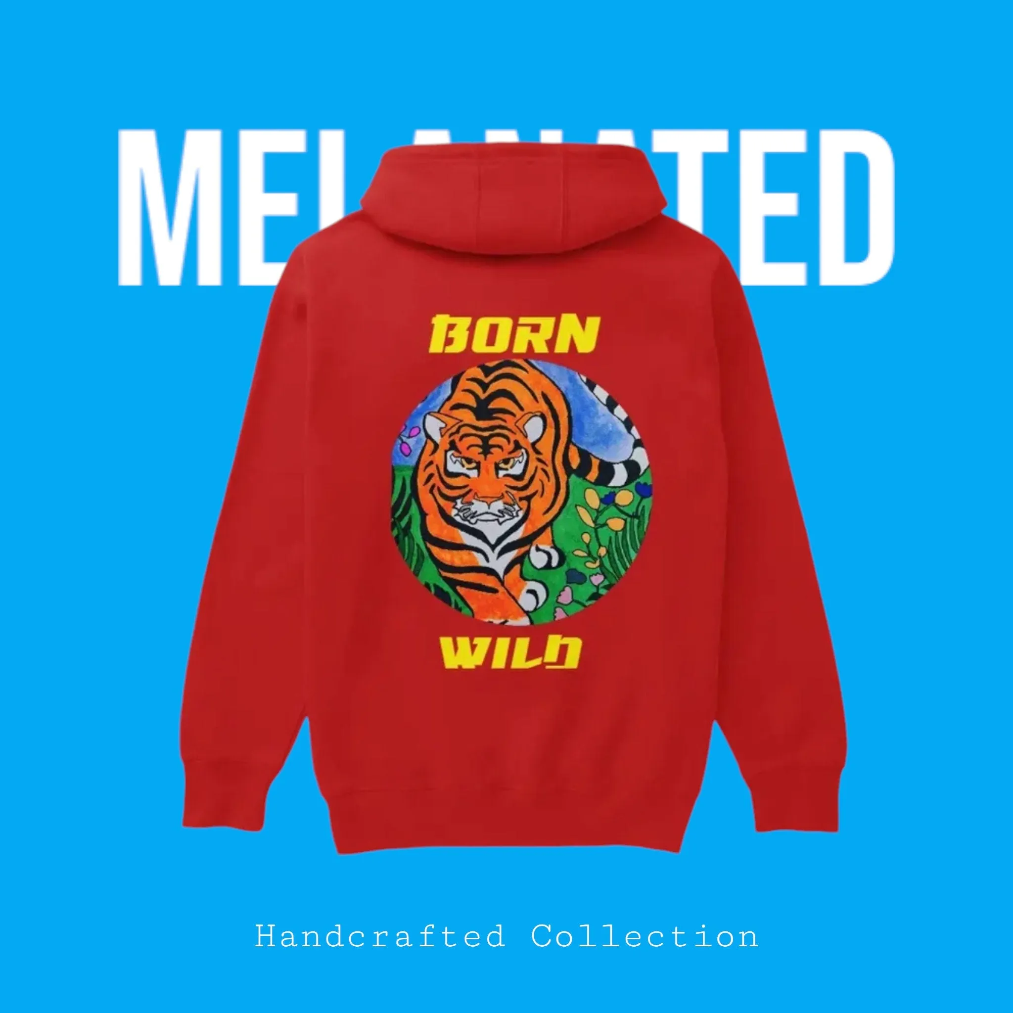 Hand-drawn Tiger Art, Unisex Graphic Pullover Hoodie - Bold Wildlife Design