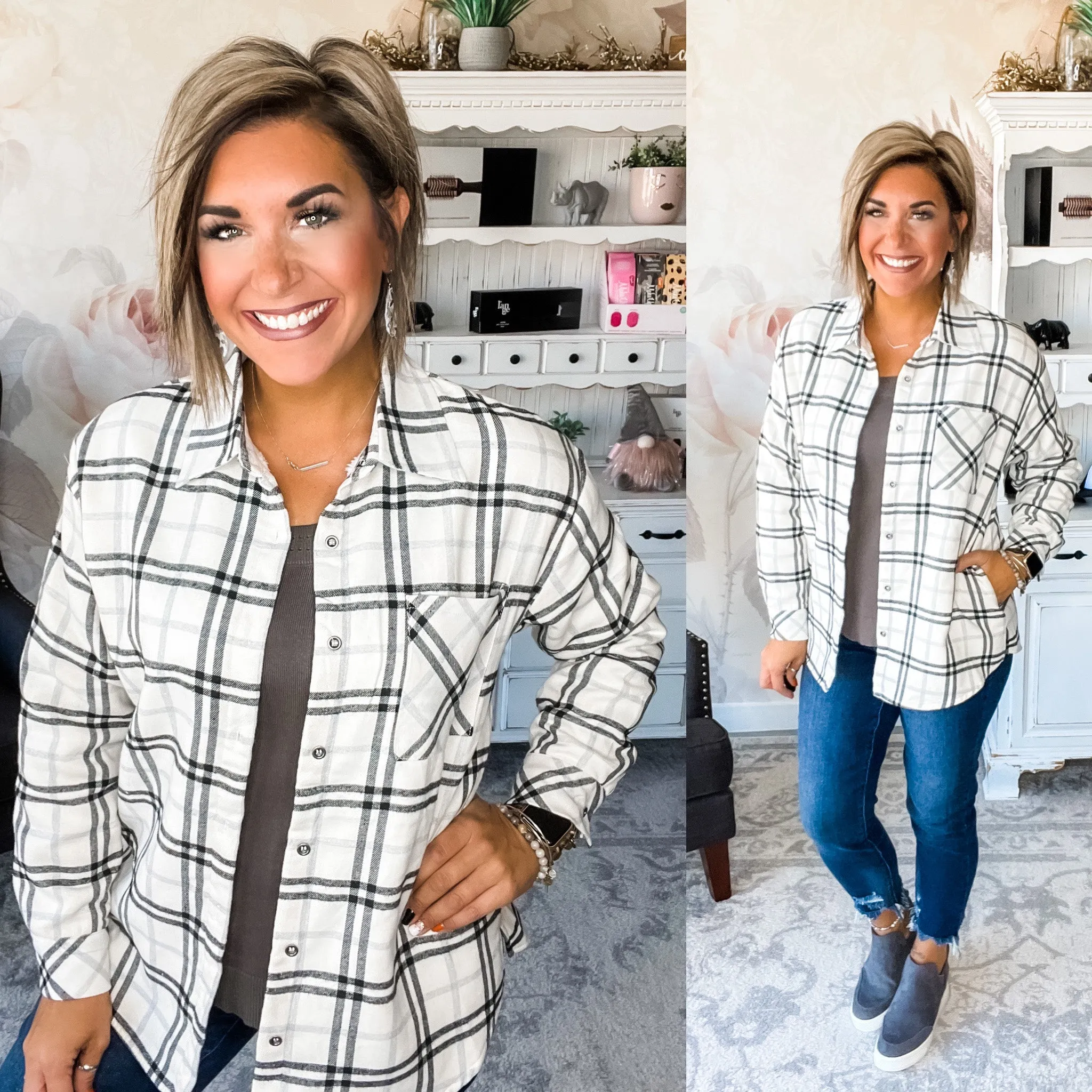 Hand in Hand Plaid Shacket - Ivory/Black