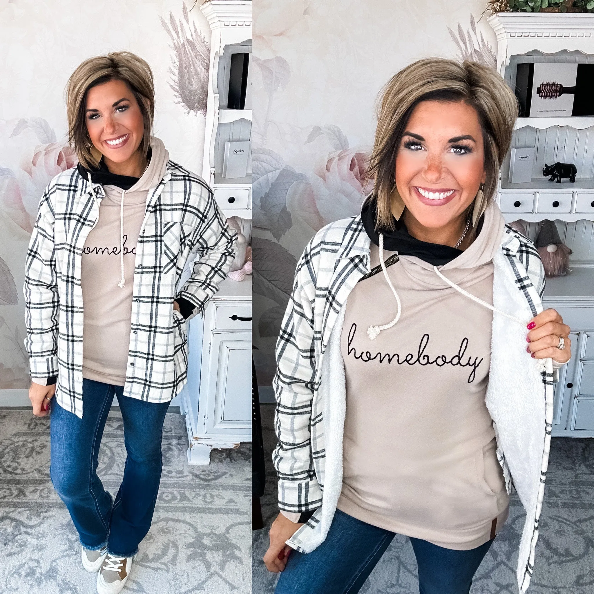 Hand in Hand Plaid Shacket - Ivory/Black
