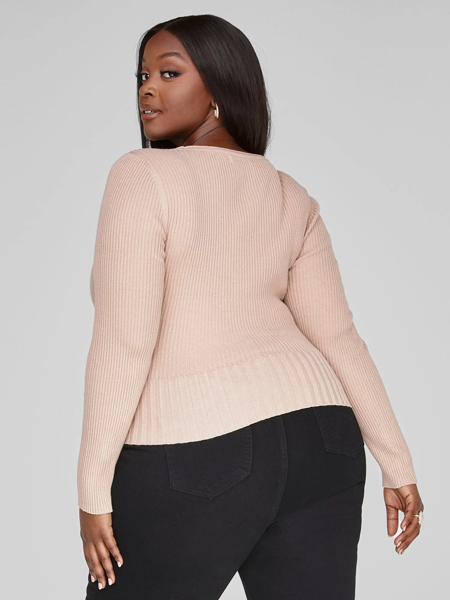 Holly Ribbed Knit Top with Button Hem