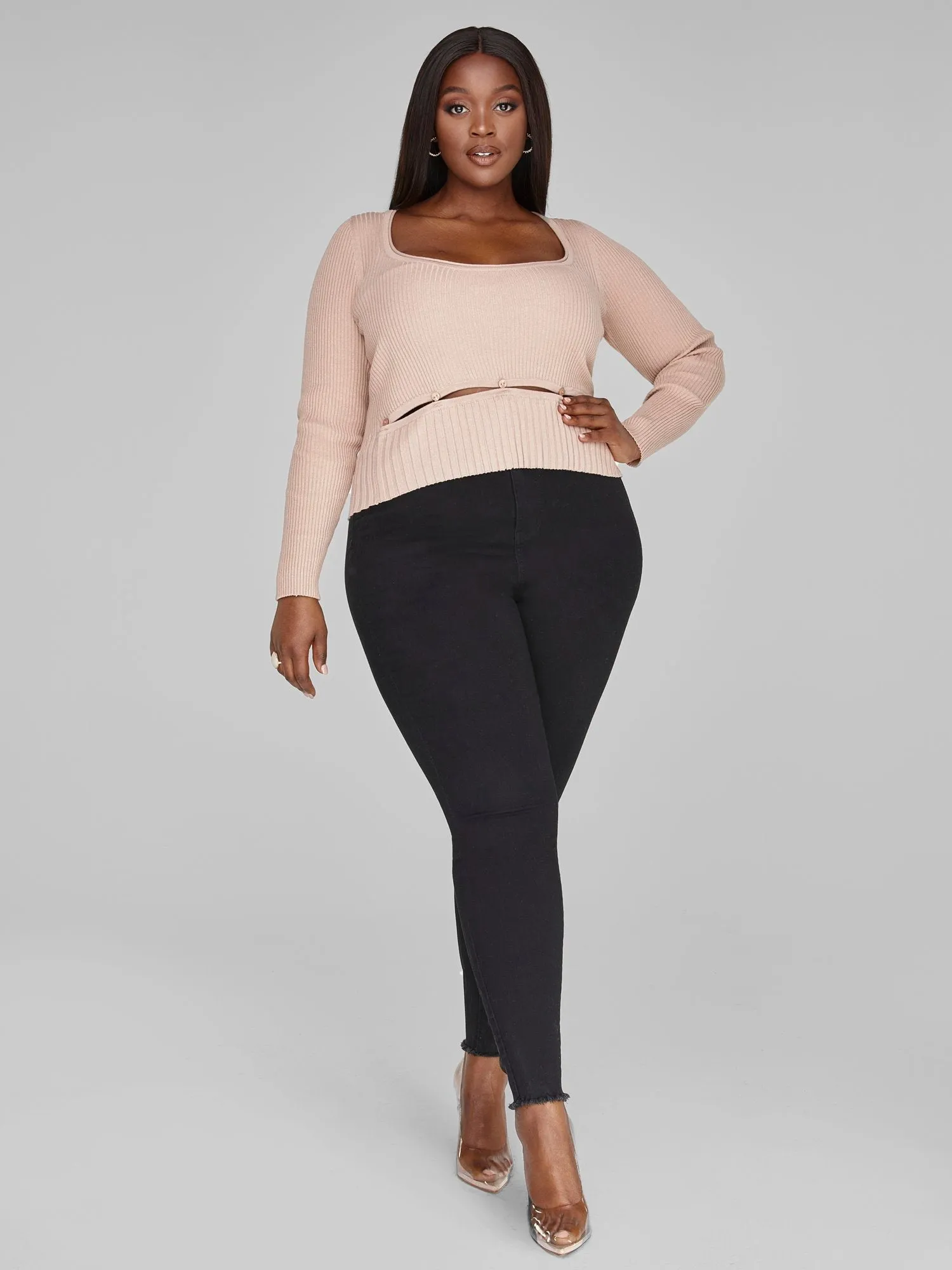 Holly Ribbed Knit Top with Button Hem