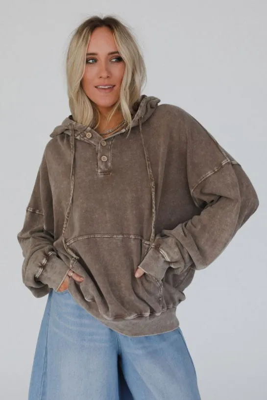 Janelle Peace Patch Sweatshirt Top - Coffee