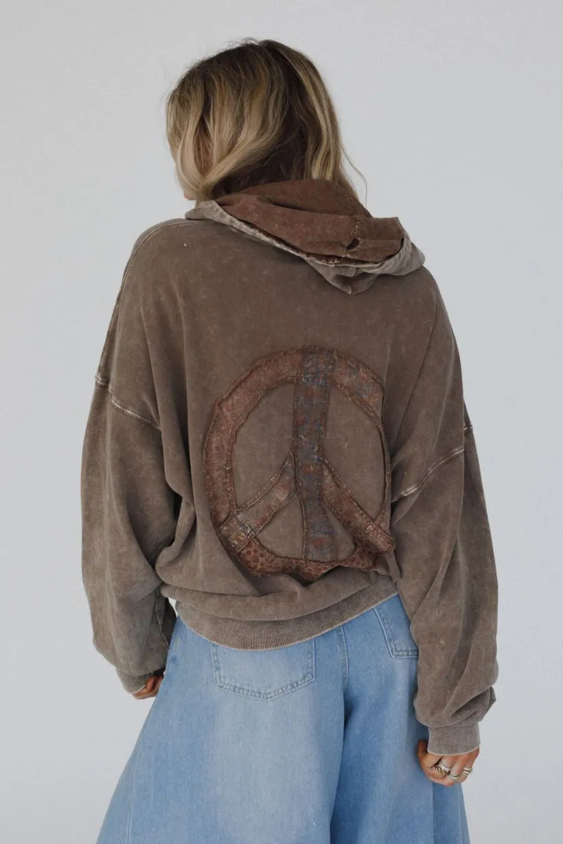 Janelle Peace Patch Sweatshirt Top - Coffee
