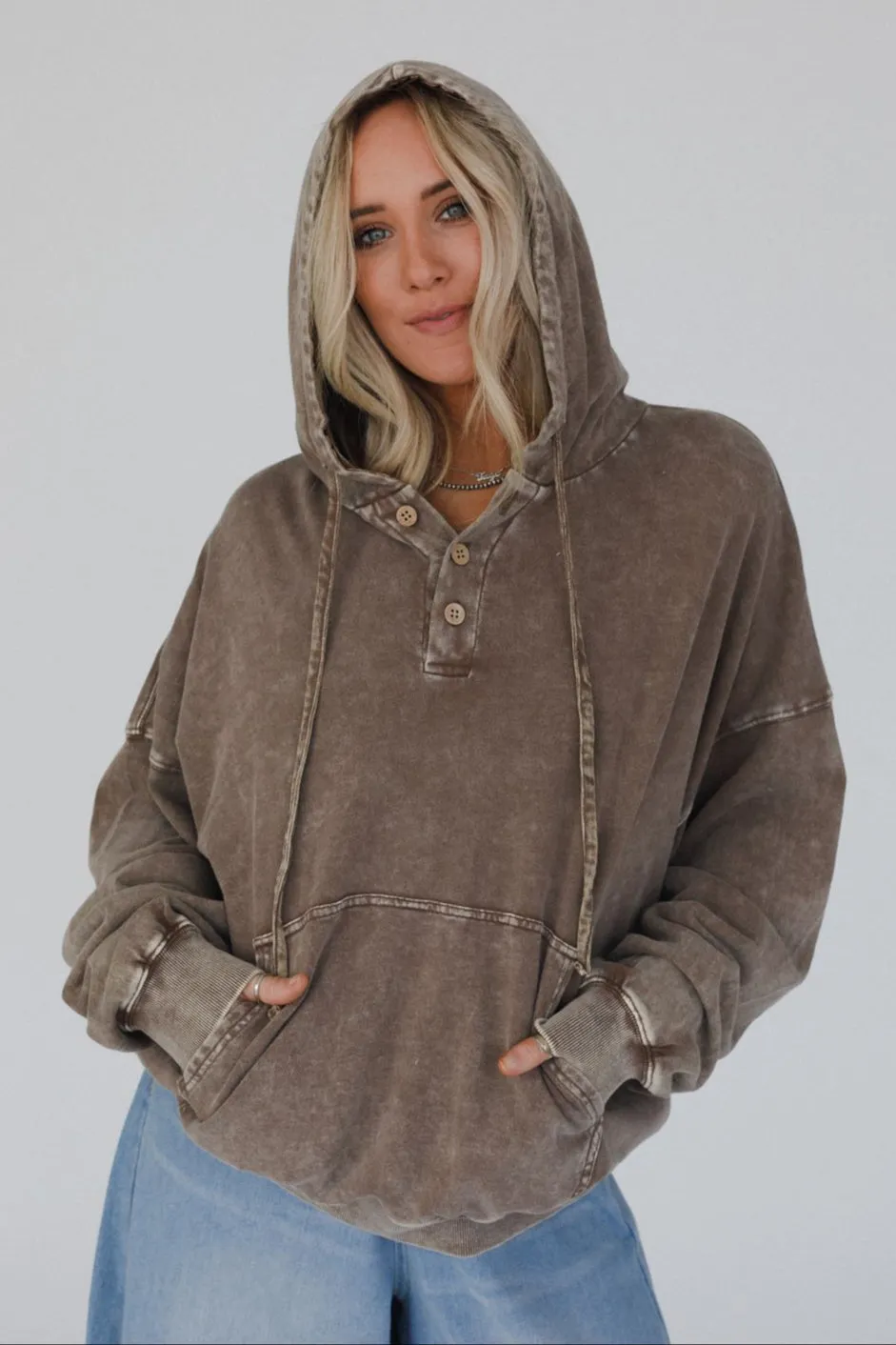 Janelle Peace Patch Sweatshirt Top - Coffee
