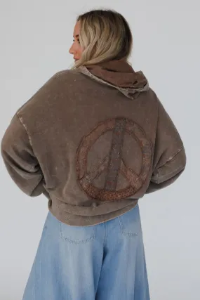 Janelle Peace Patch Sweatshirt Top - Coffee