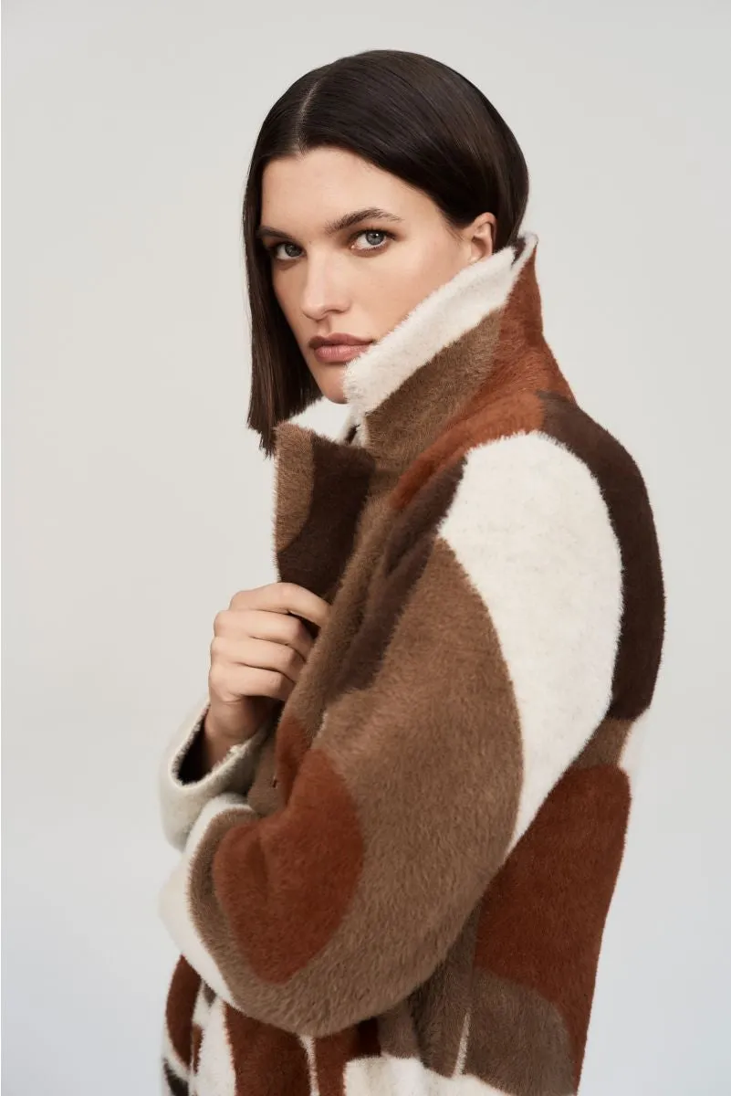 Joseph Ribkoff Abstract Print Feather Yarn Sweater Coat