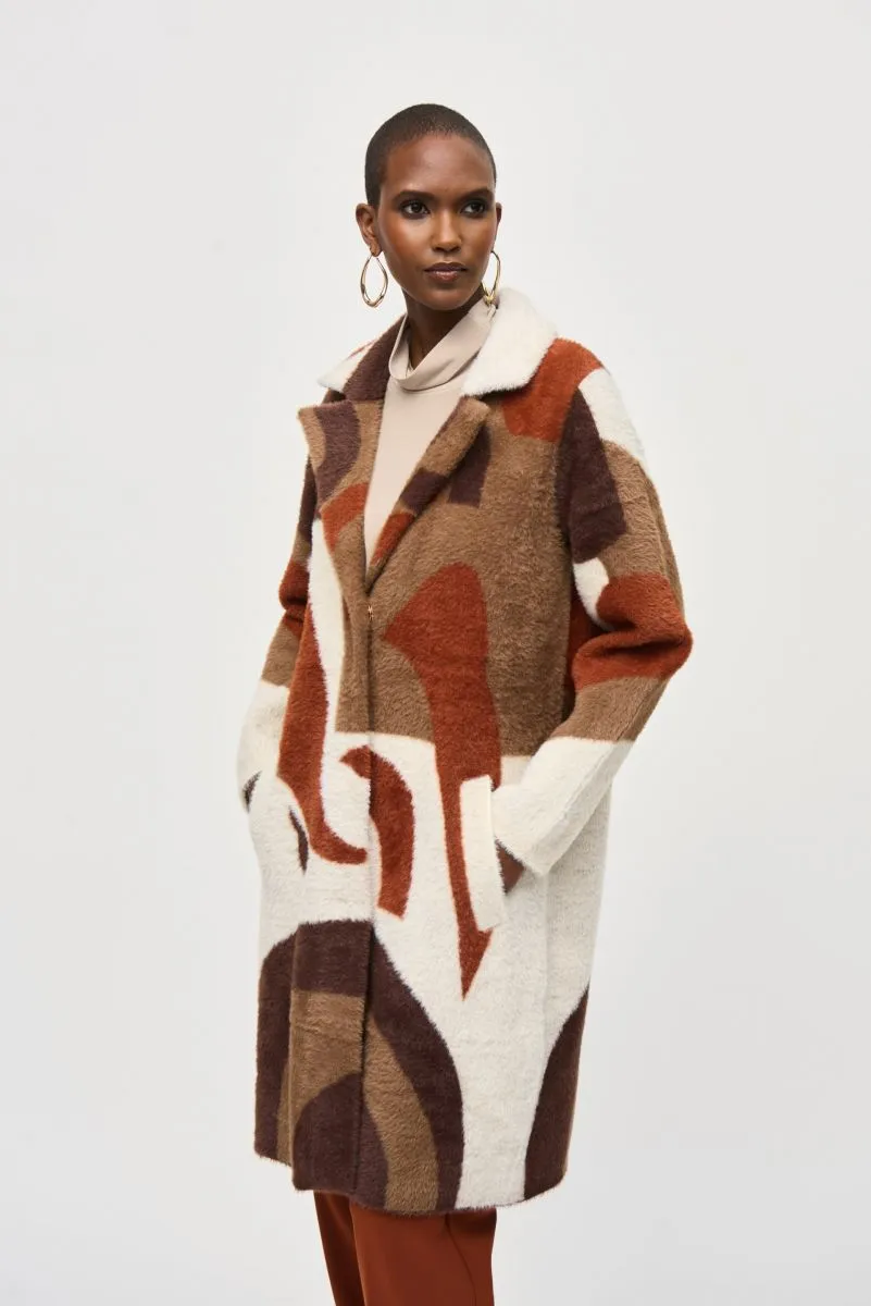 Joseph Ribkoff Abstract Print Feather Yarn Sweater Coat