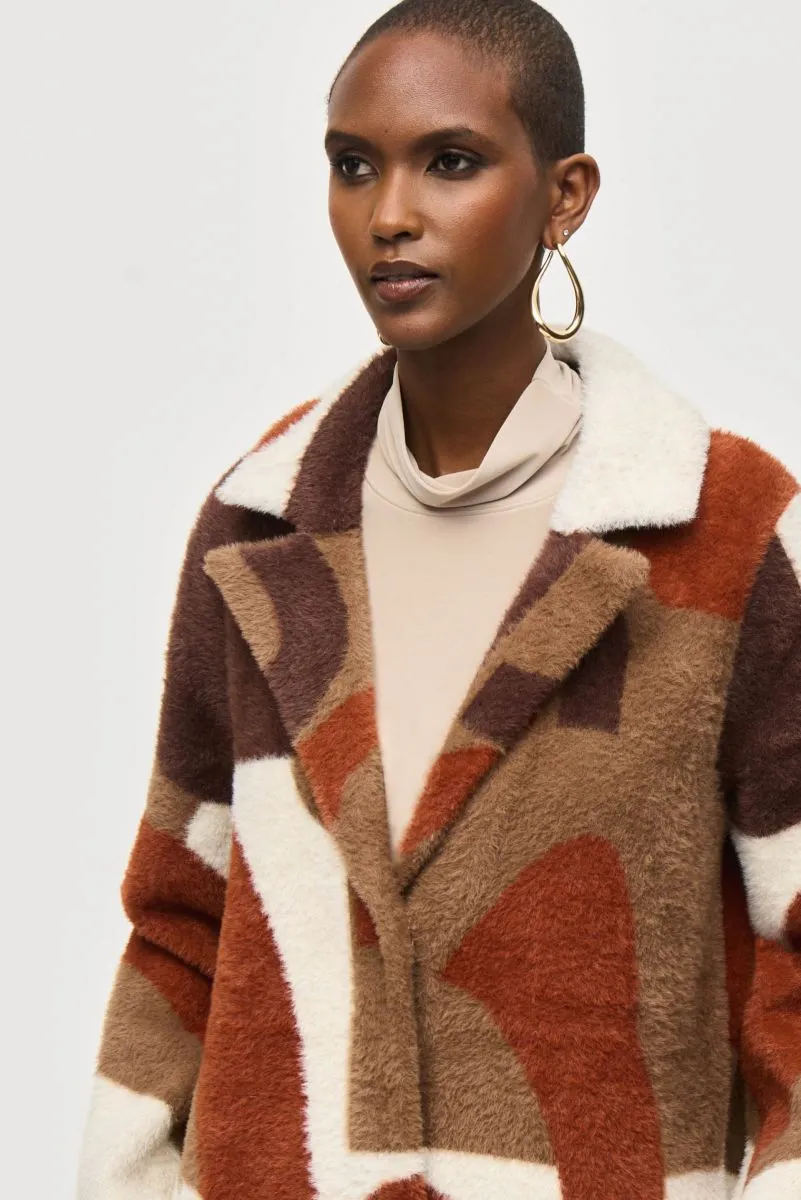Joseph Ribkoff Abstract Print Feather Yarn Sweater Coat
