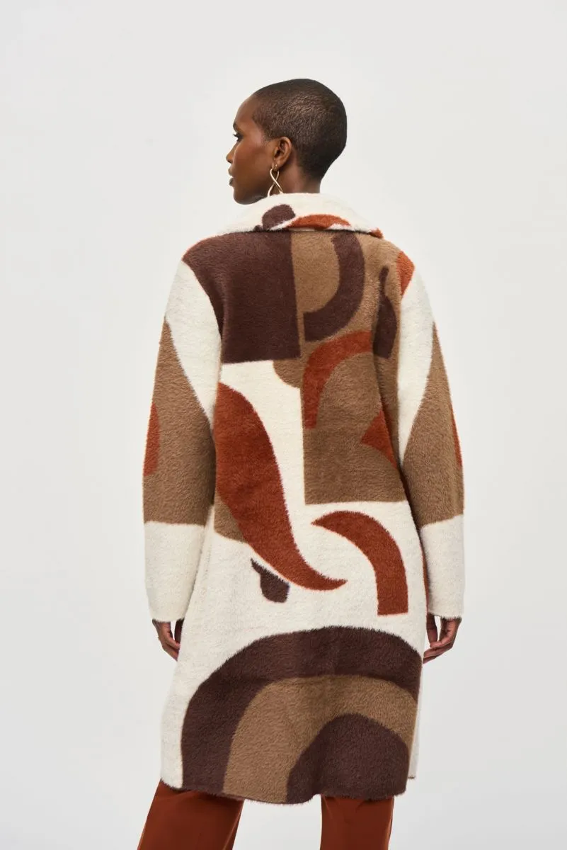 Joseph Ribkoff Abstract Print Feather Yarn Sweater Coat