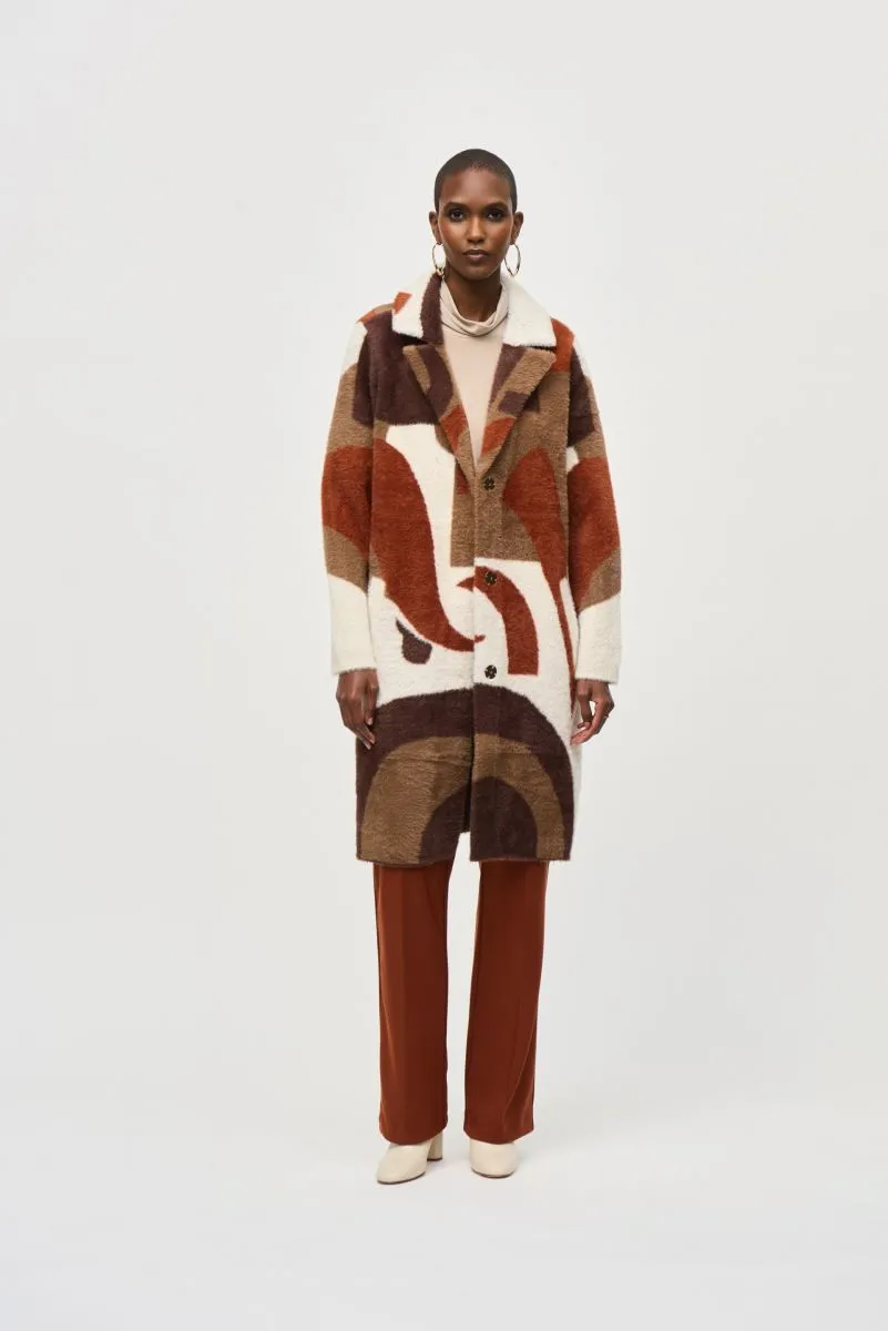 Joseph Ribkoff Abstract Print Feather Yarn Sweater Coat