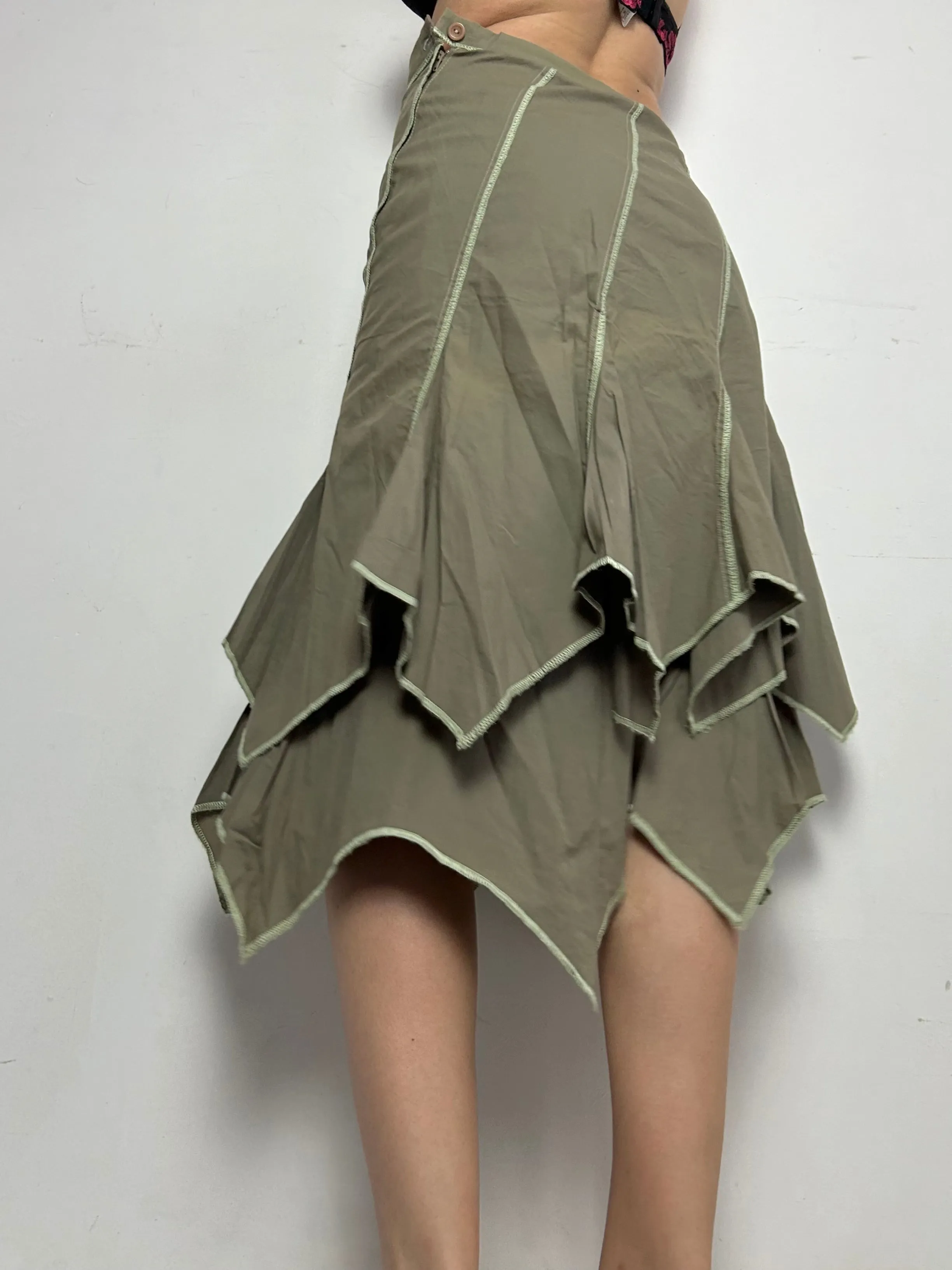 Khaki asymmetric low rise y2k 90s vintage mid skirt (S/M)