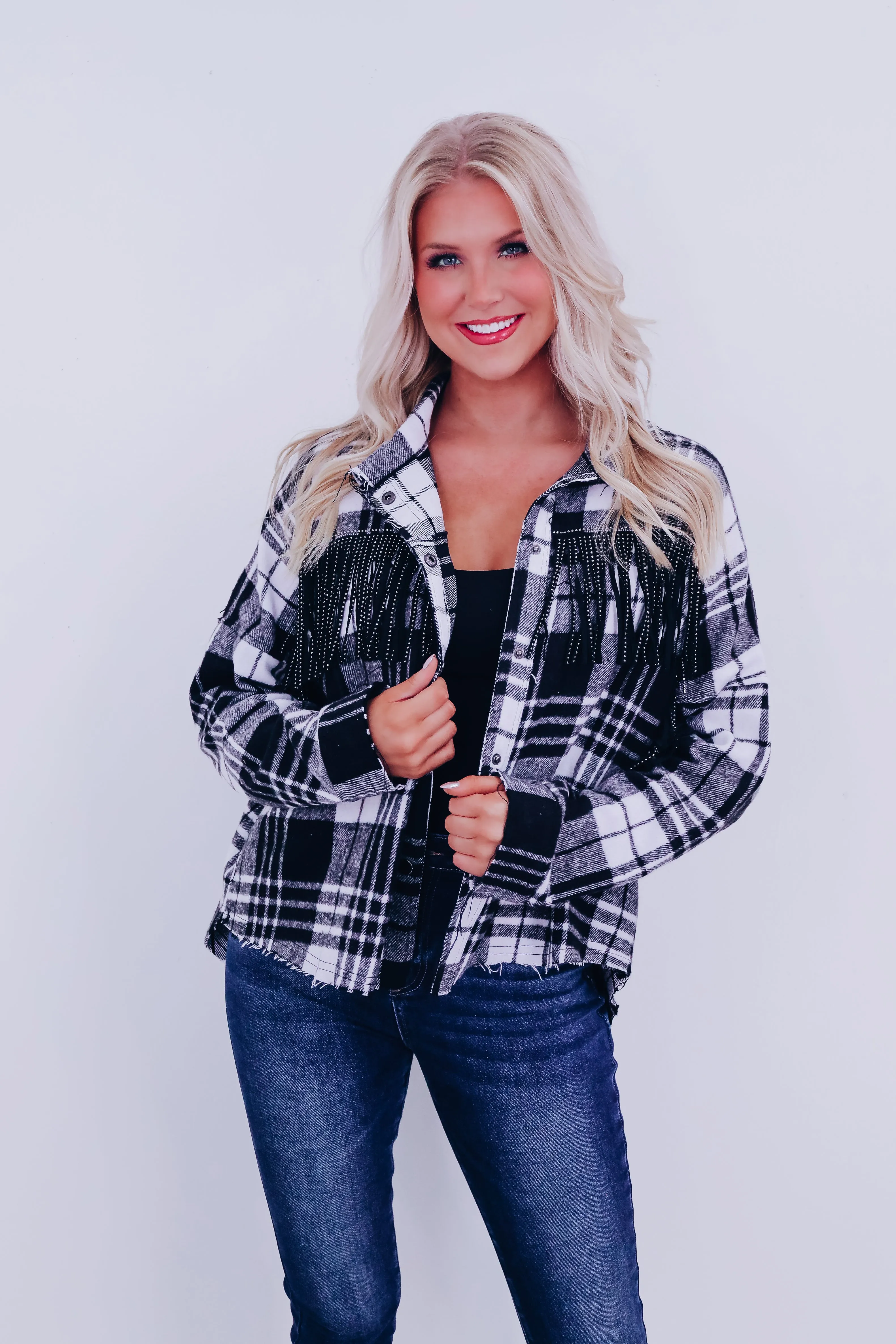 Lawson Plaid Flannel Fringe Shacket - Black/White
