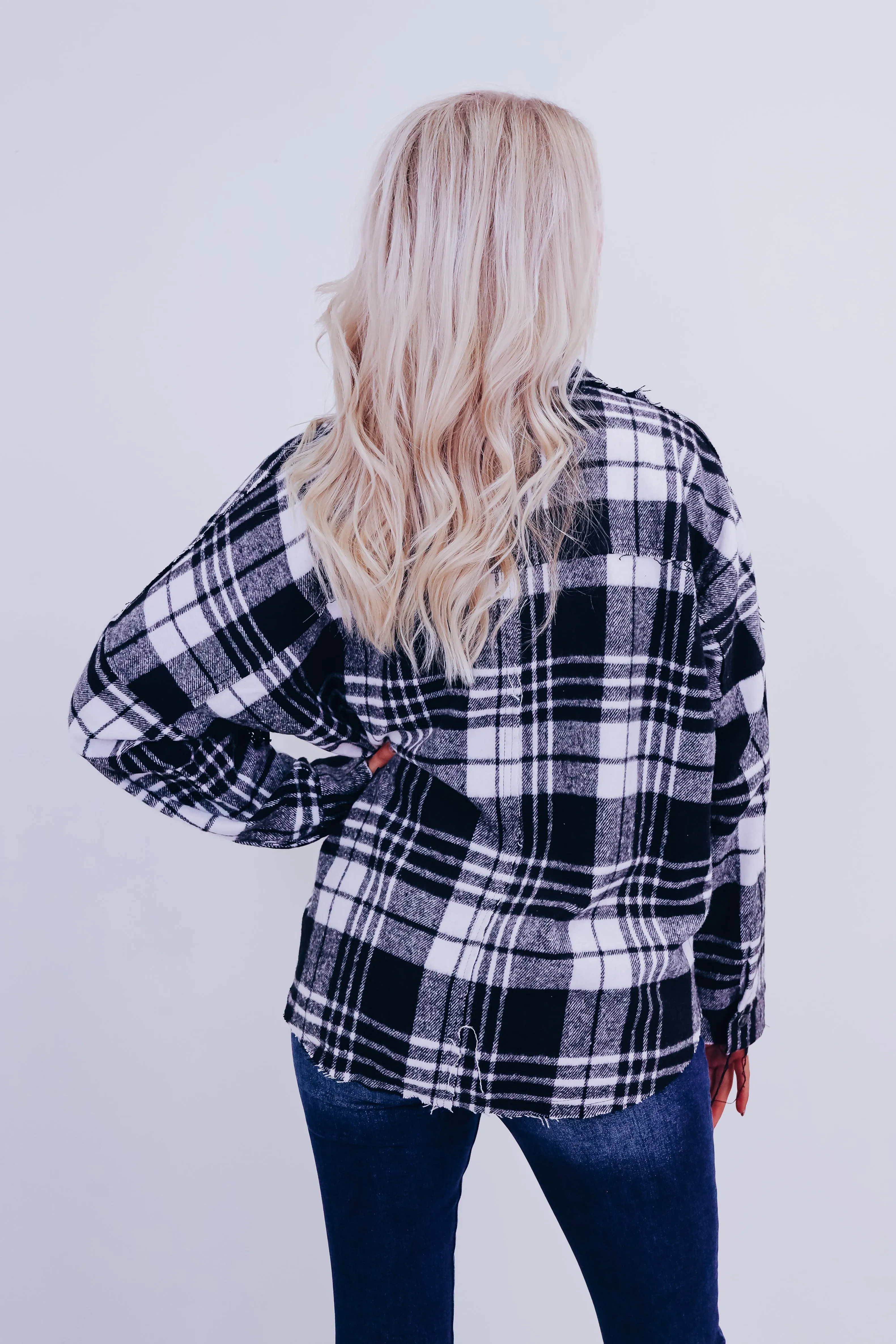 Lawson Plaid Flannel Fringe Shacket - Black/White