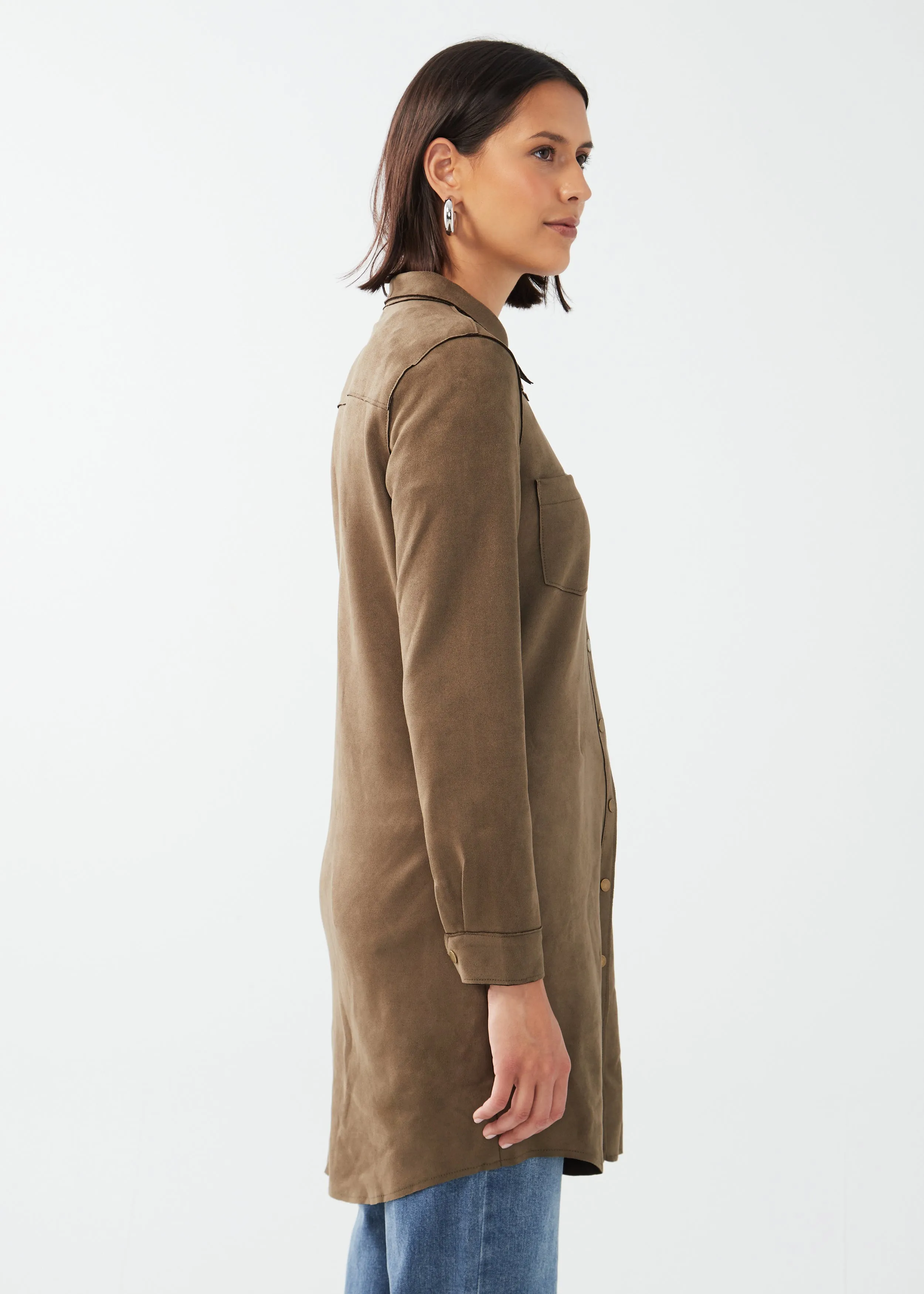 Long Sleeve Faux Suede Shacket