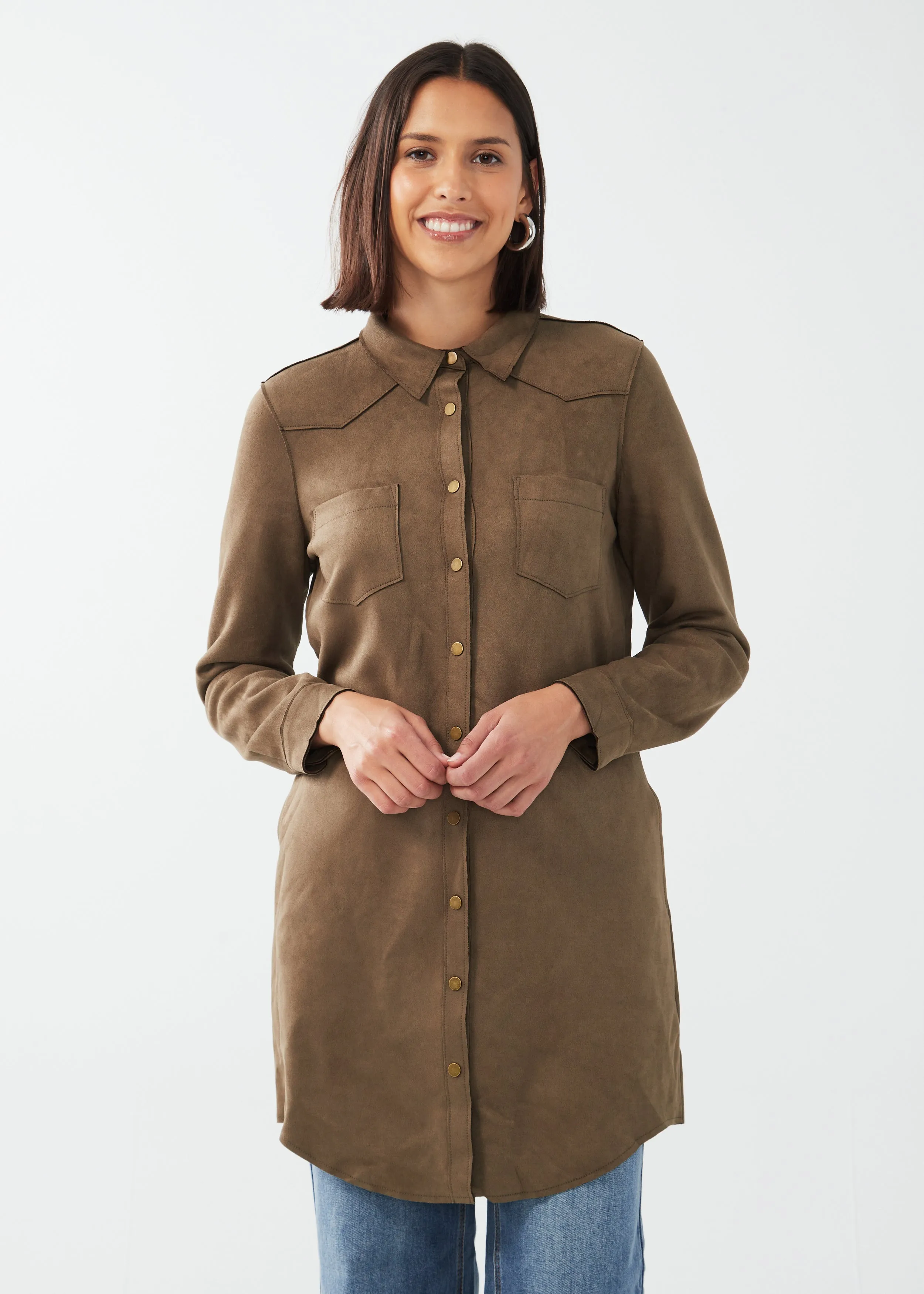 Long Sleeve Faux Suede Shacket