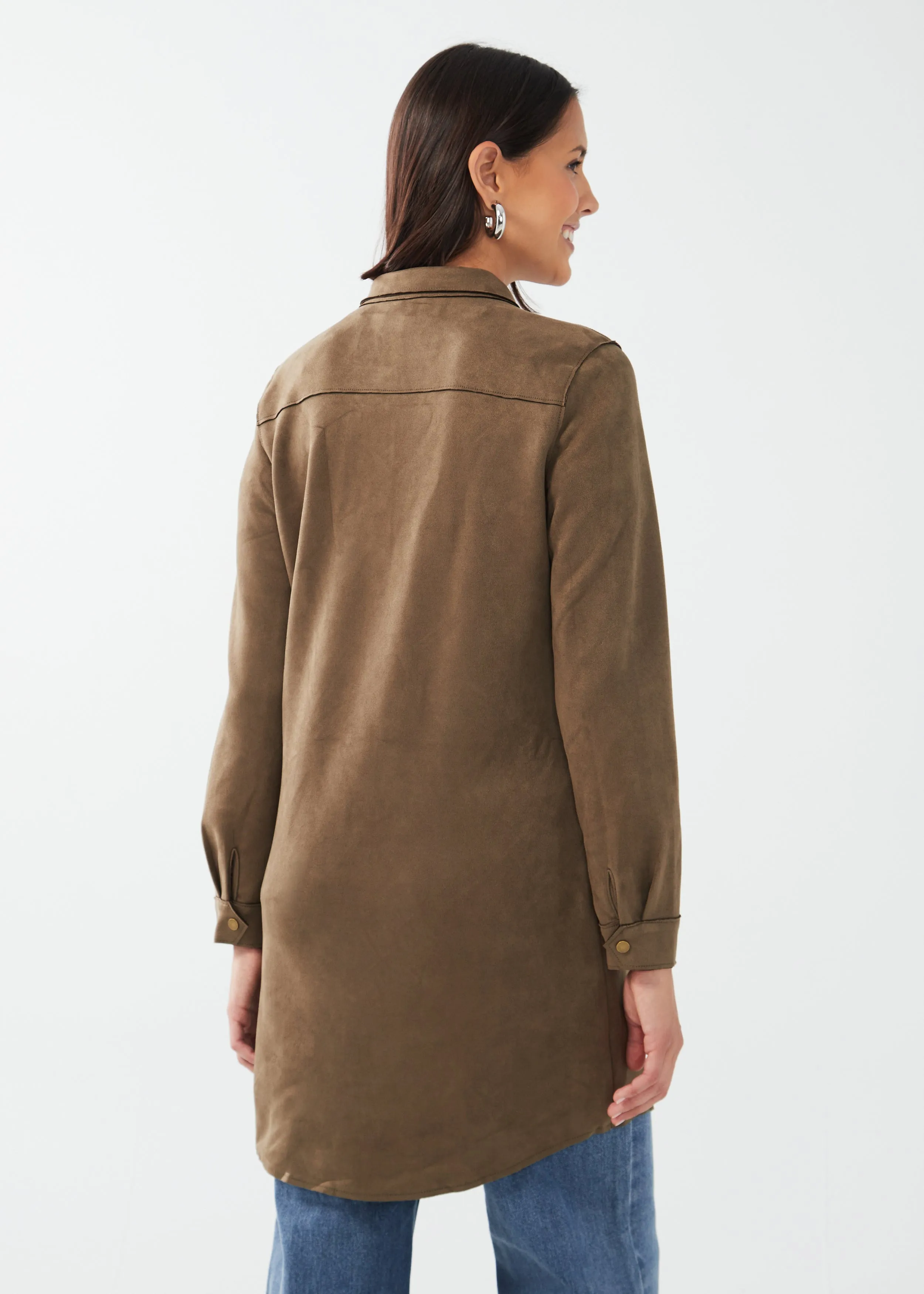 Long Sleeve Faux Suede Shacket