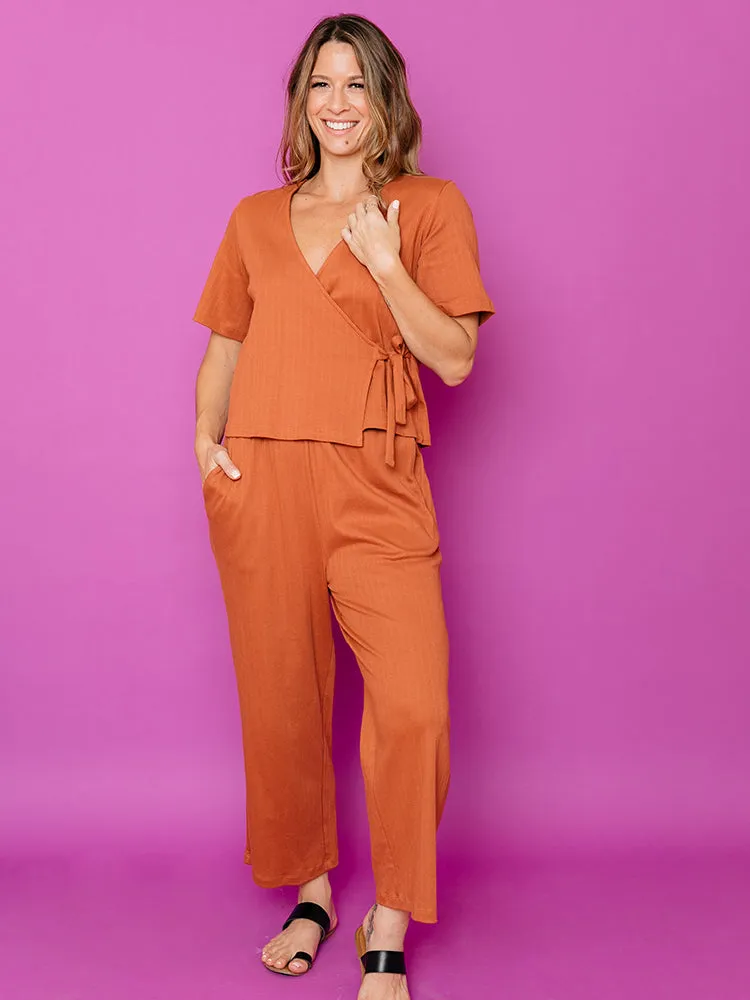Marley Boxy Wrap Top - Sandstone Rib Knit