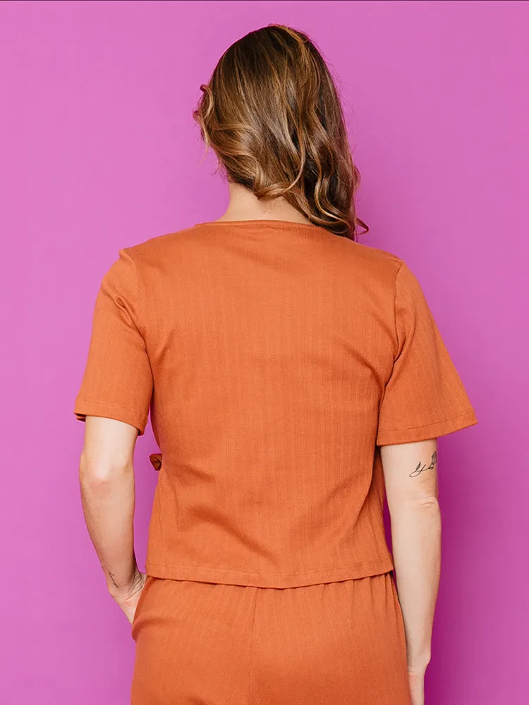 Marley Boxy Wrap Top - Sandstone Rib Knit