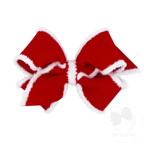 Medium White Faux Fur Edge Velvet and Grosgrain Overlay Hair Bow
