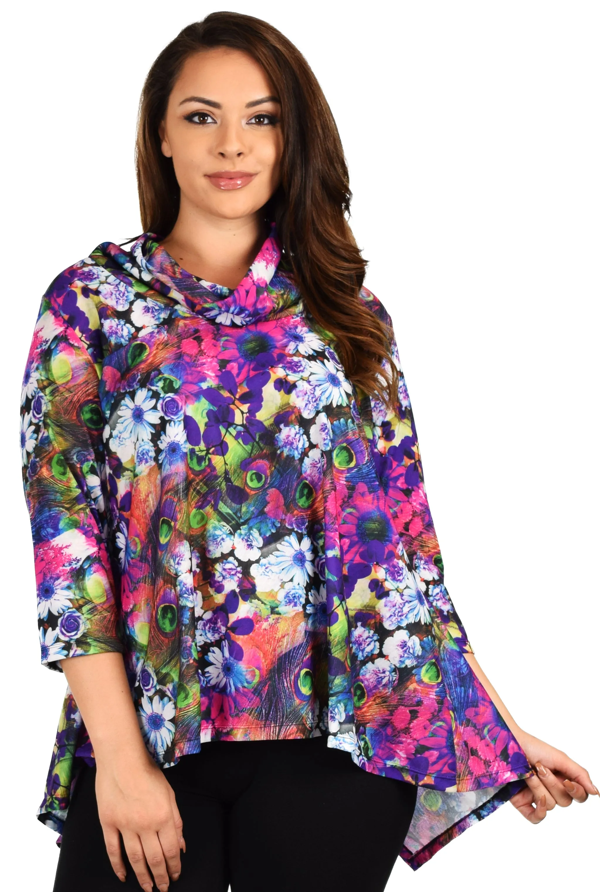 New Royal Concepts Flower Digital Print Tunic, Plus Size Tunic, Cowl Neck Tunic. Ample stretch 1XL TO 4XL