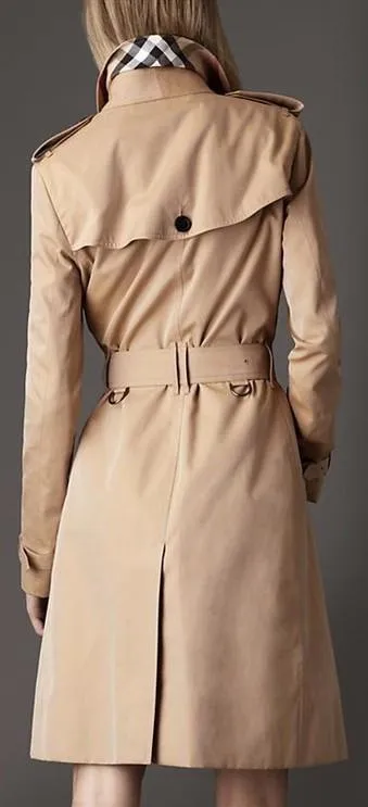 Notched Collar Buckle Sleeve and Waist Tie Trench Coat in Apricot or Black