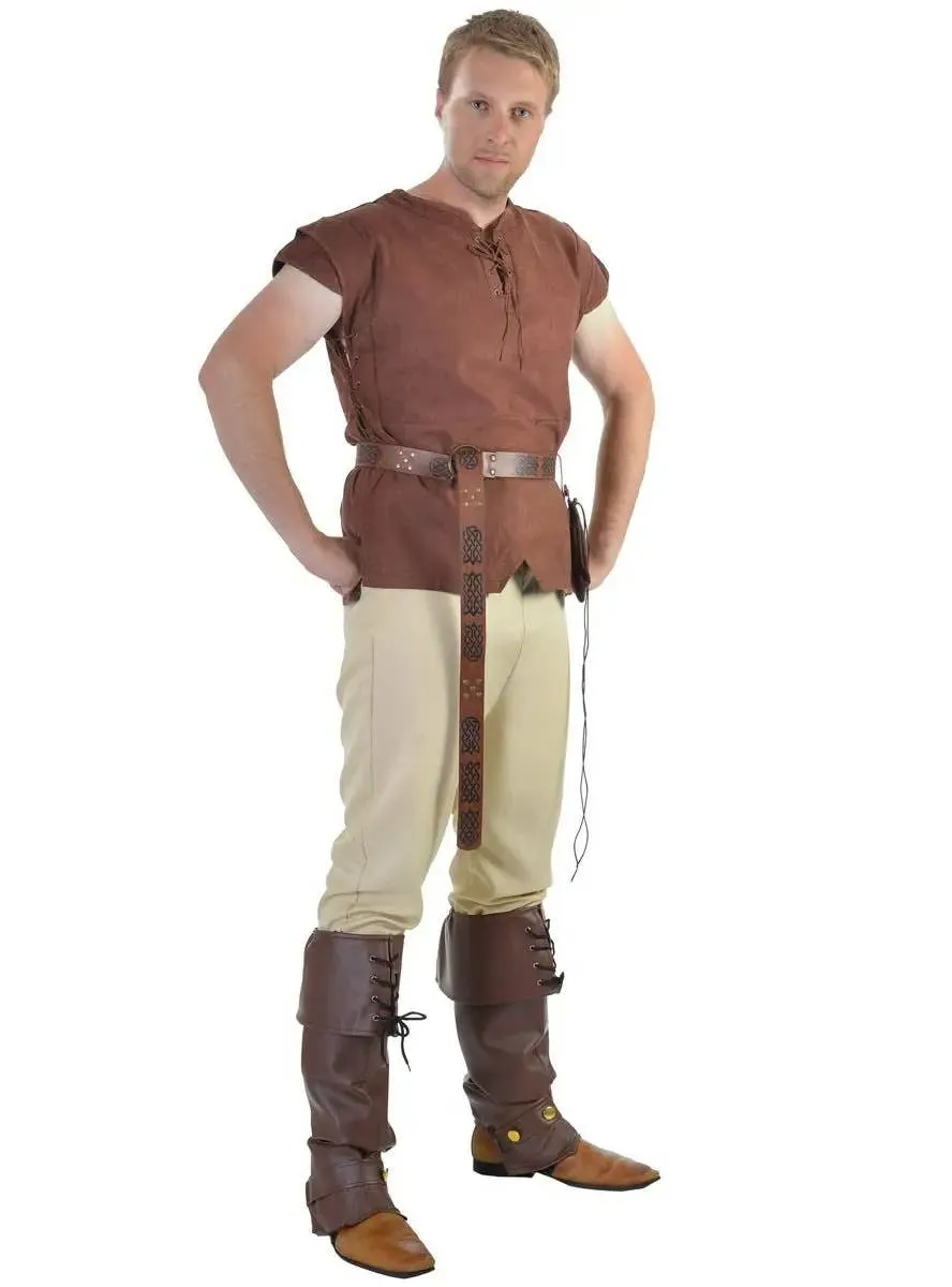 Plus Size Mens Brown Suede Medieval Costume Shirt