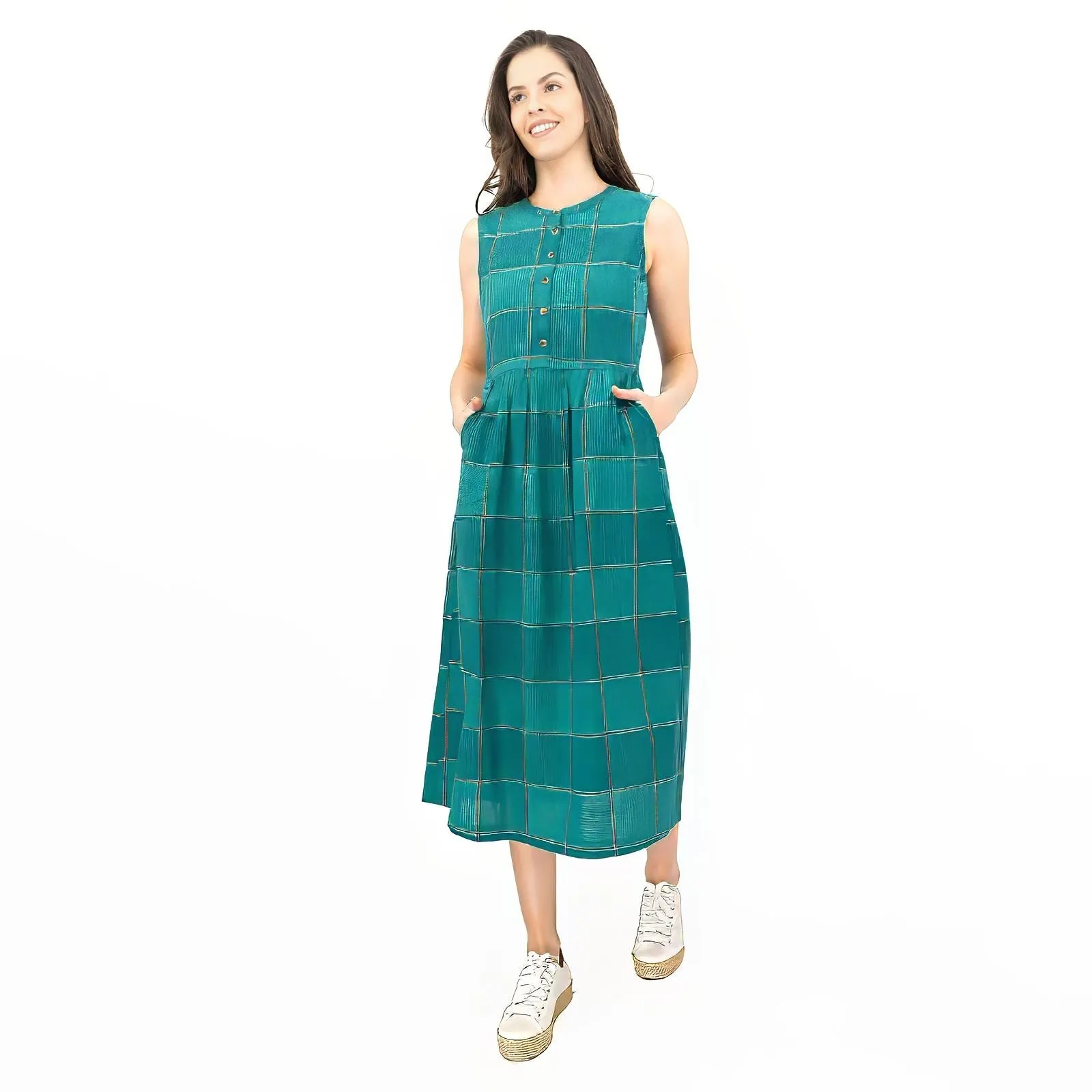 Seasalt Green Check Creek Cottage Midi Dress