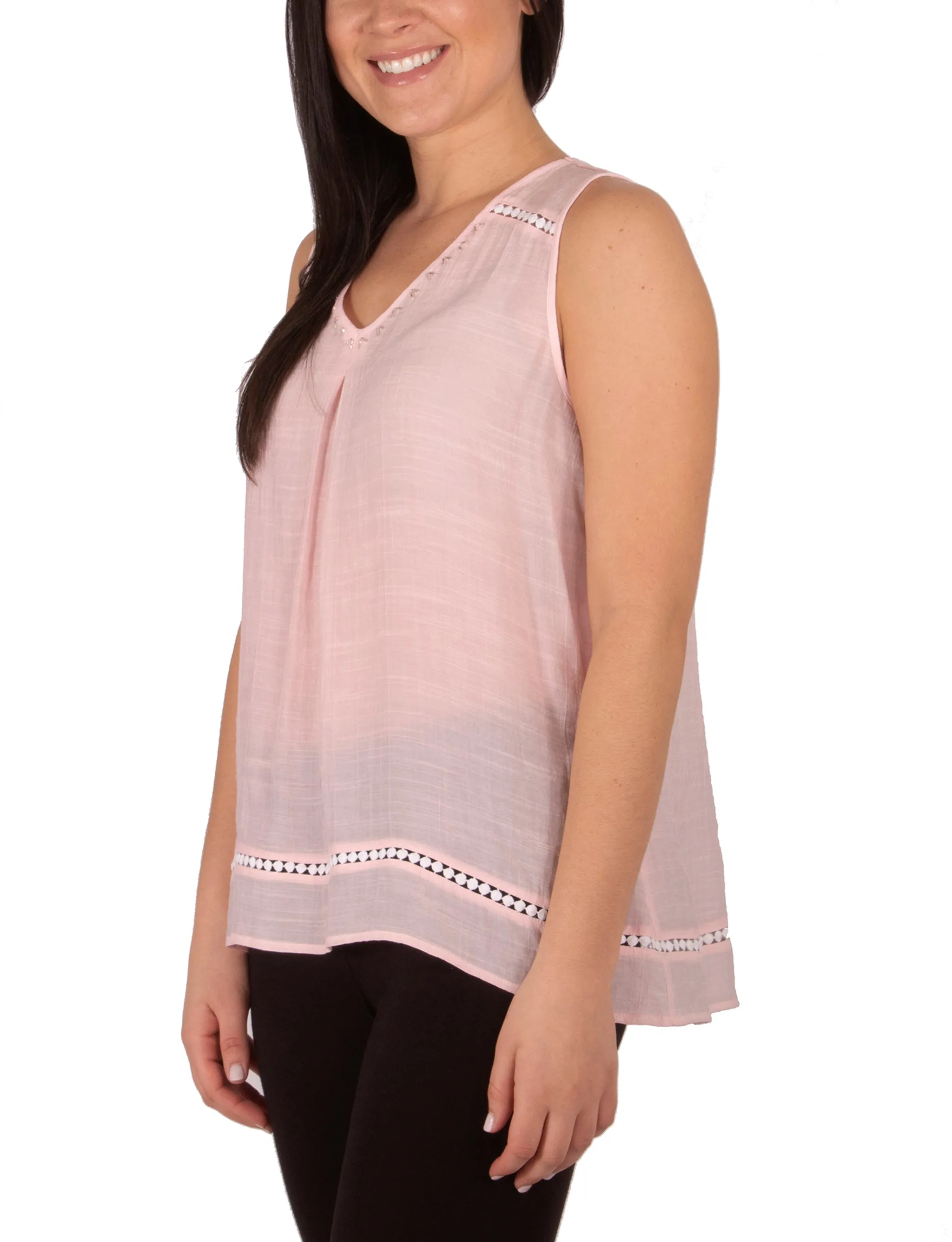 Sleeve V Neck Blouse With Beads And Trim