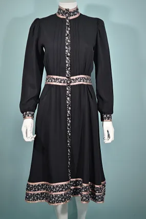 SOLD Vintage Black Gunne Sax Dress, Prairie Cottagecore Midi Dress