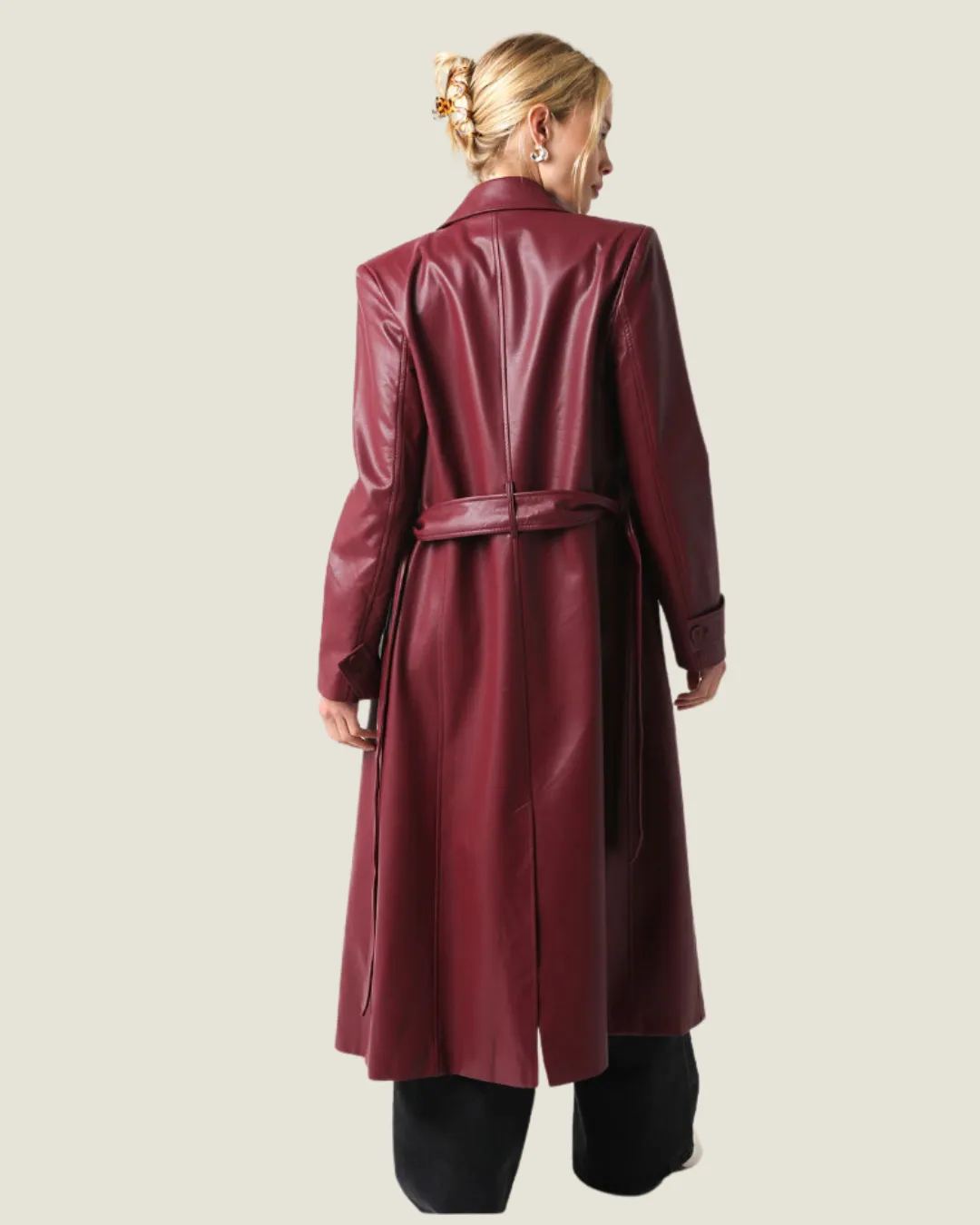 The Landi: Burgundy Pleather Long Jacket w/ Lining