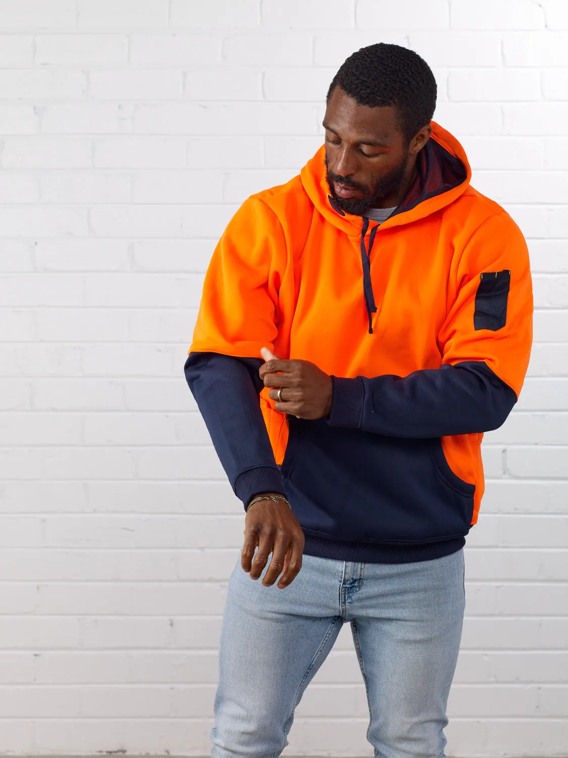 Two Tone Hoodie Brushed Fleece Pullover