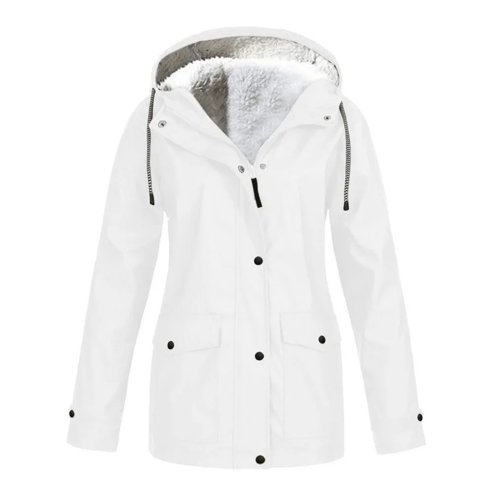 Women's Autumn Winter Plus Velvet Outdoor Jacket Windproof Waterproof Mountaineering Hooded Coat
