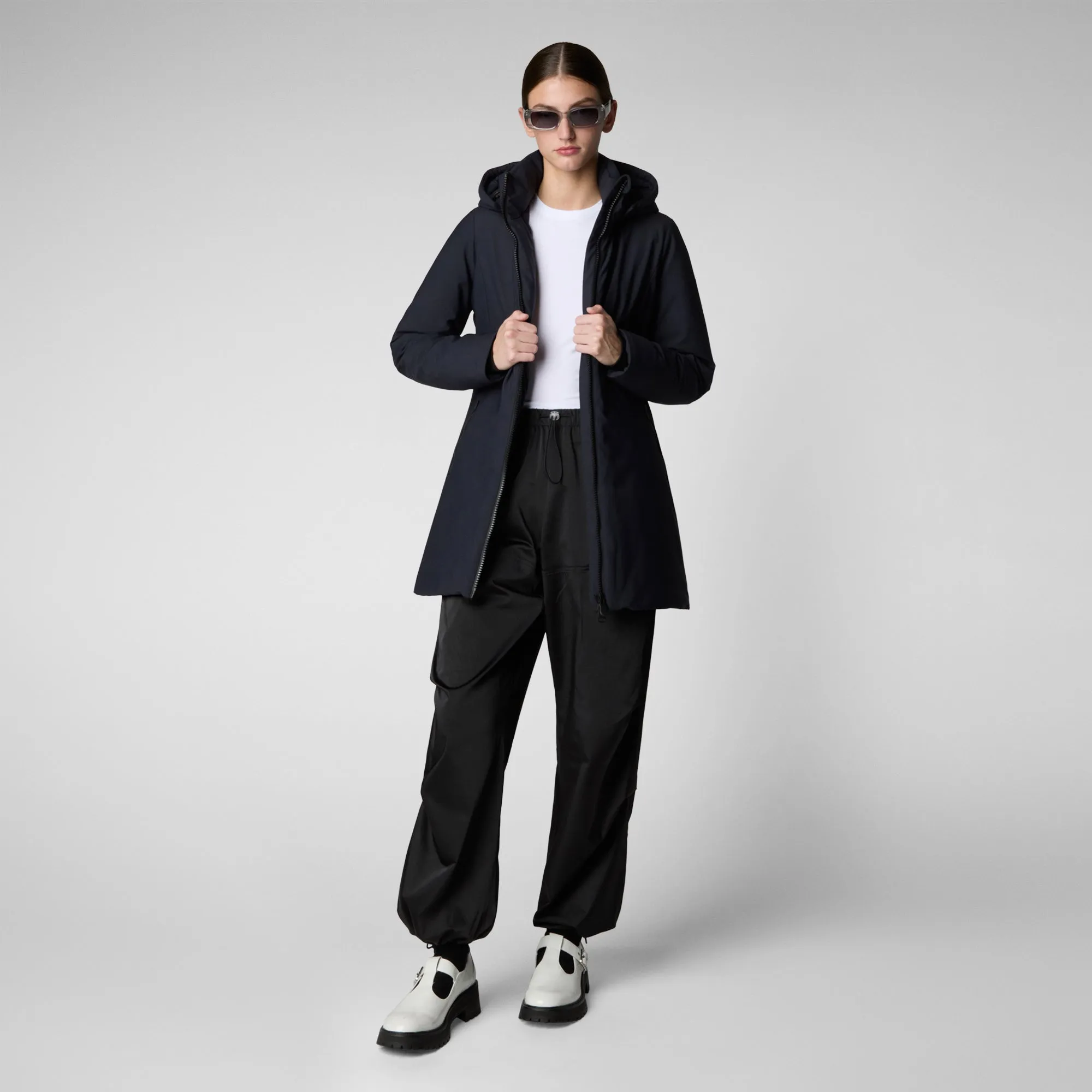 Women's Hooded Coat Lila in blue black